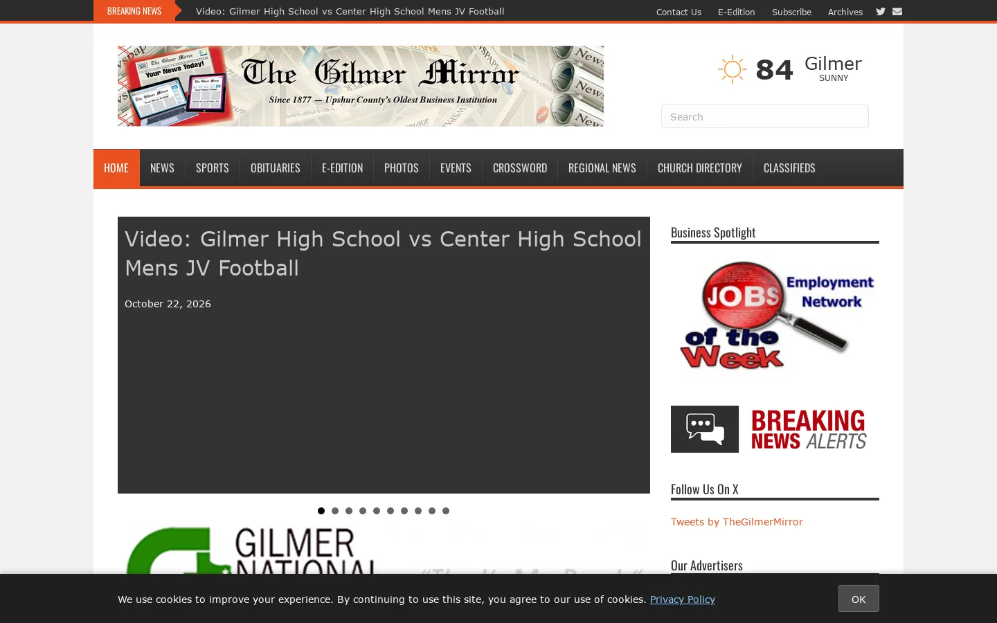 The Gilmer Mirror Homepage screenshot