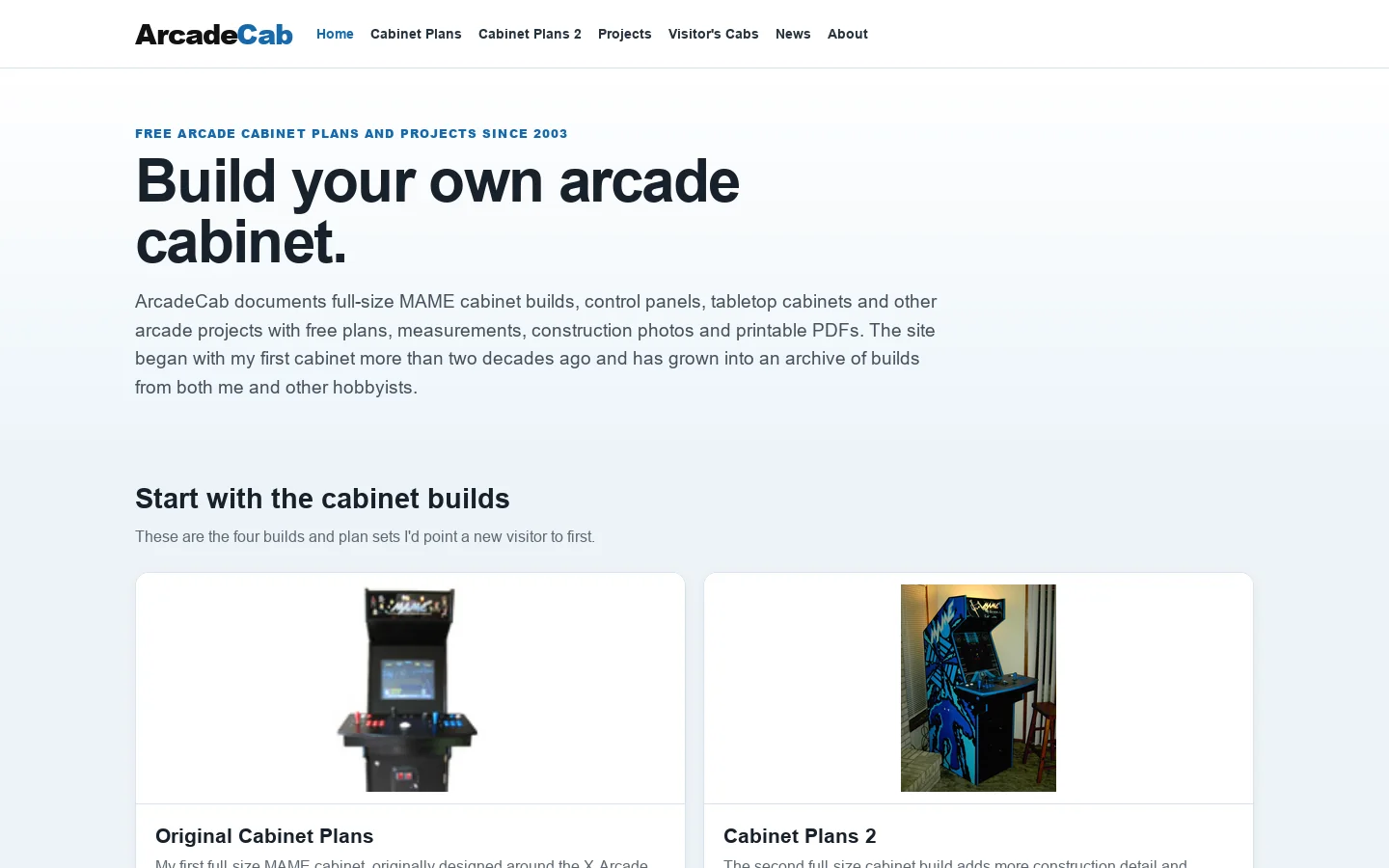 ArcadeCab Homepage screenshot