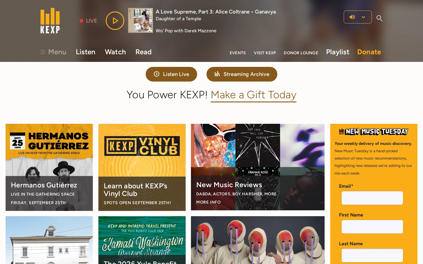 KEXP Homepage screenshot