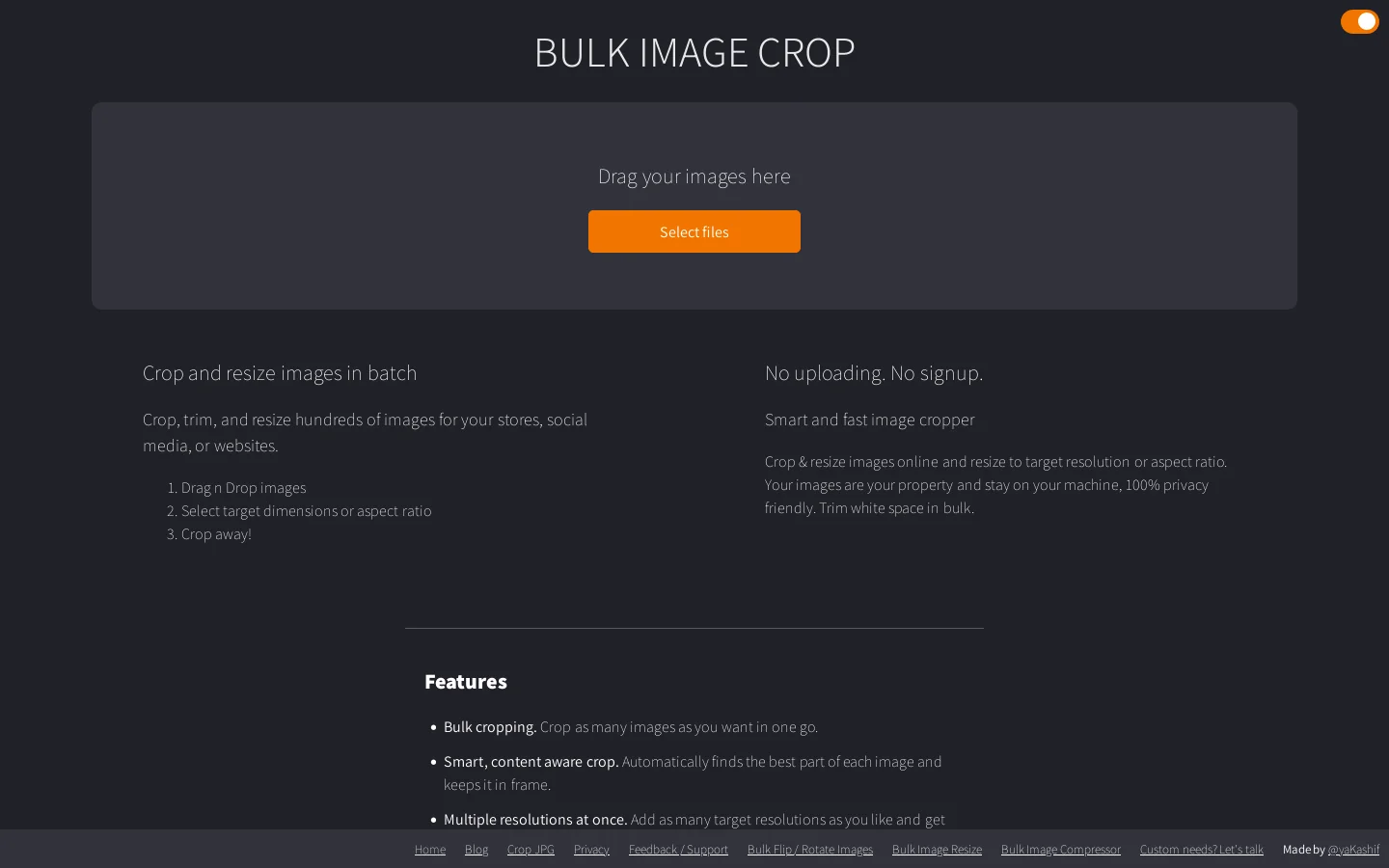 Bulk Image Crop Homepage screenshot