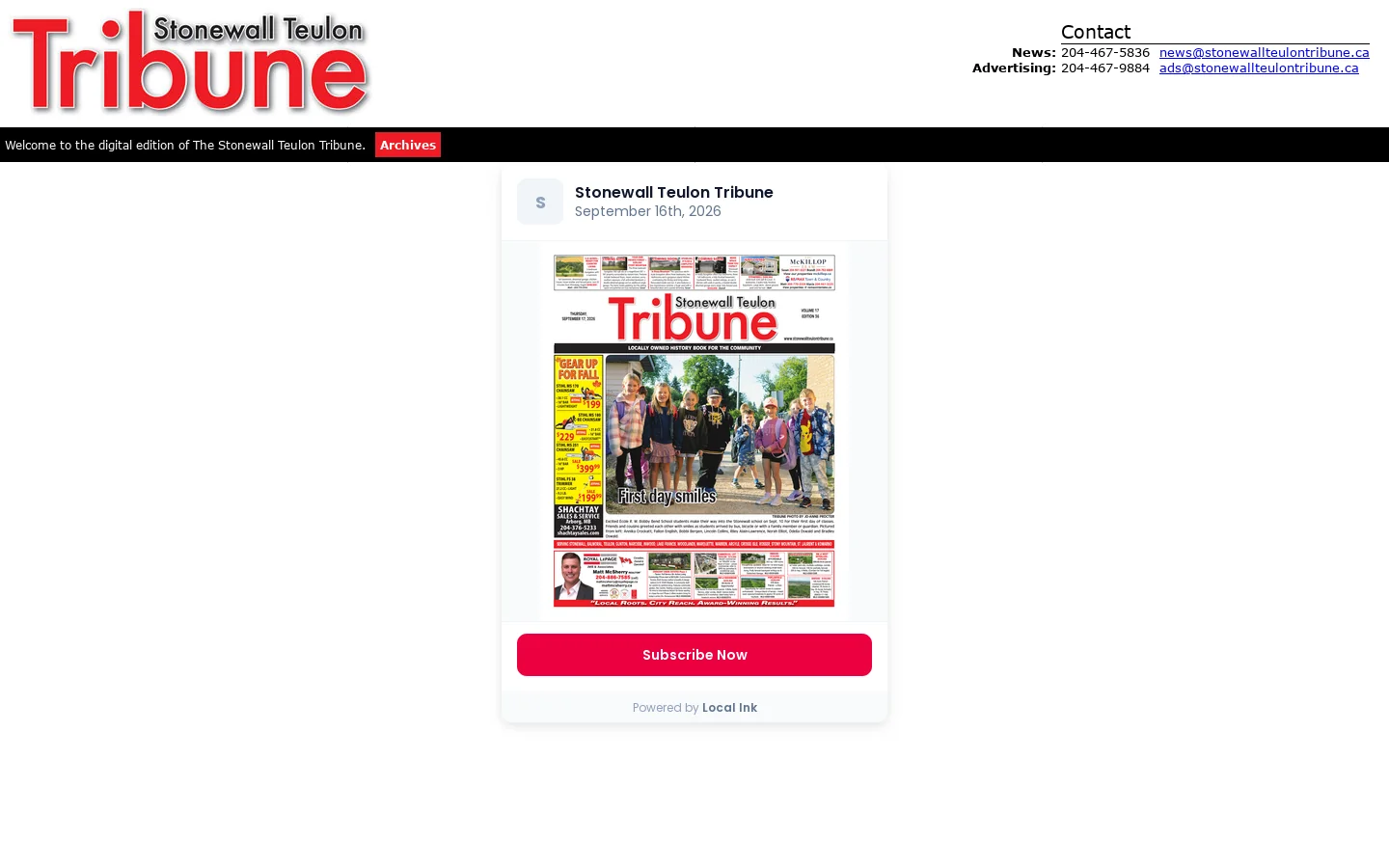 Stonewall Teulon Tribune Homepage screenshot