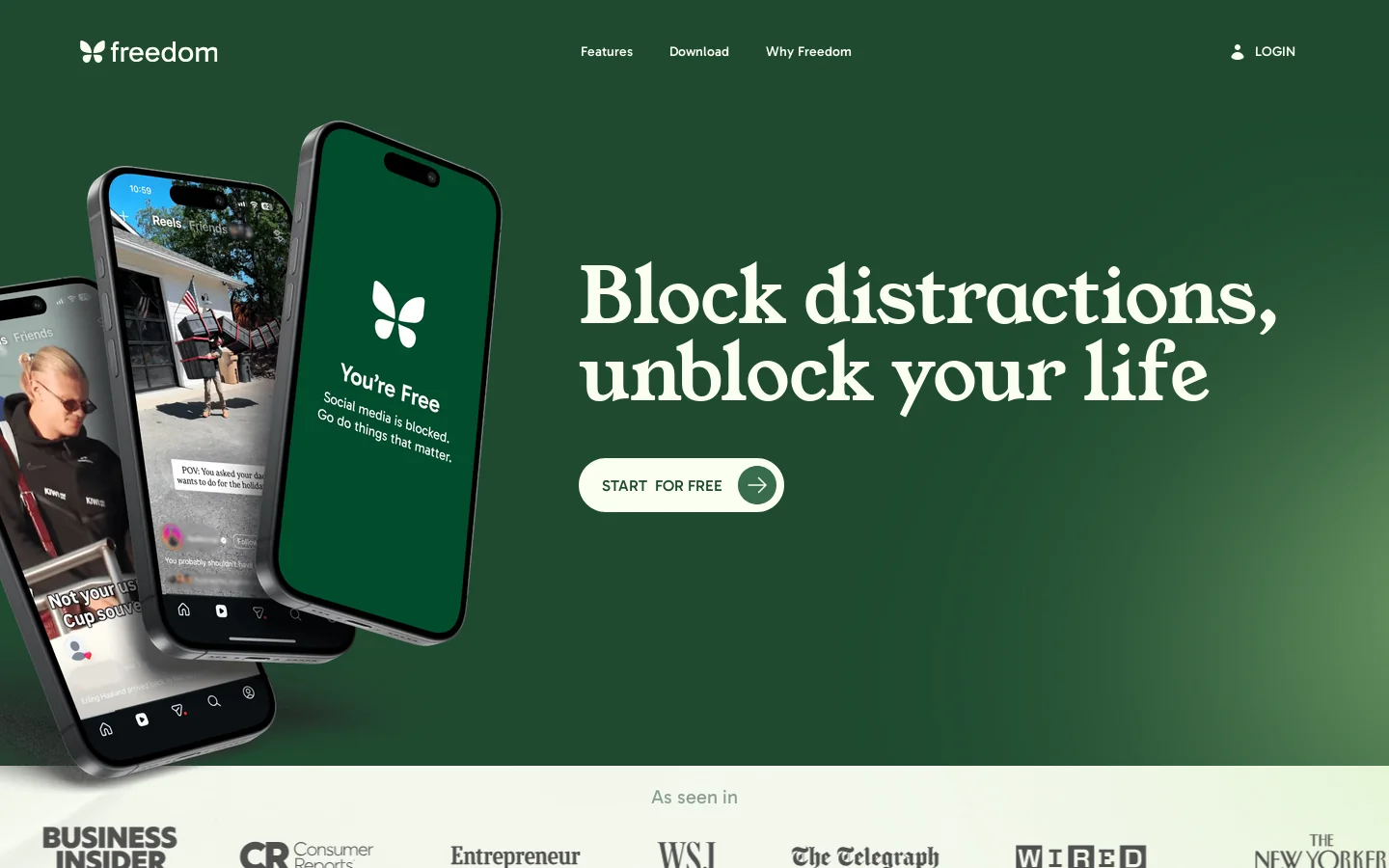 Freedom Homepage screenshot
