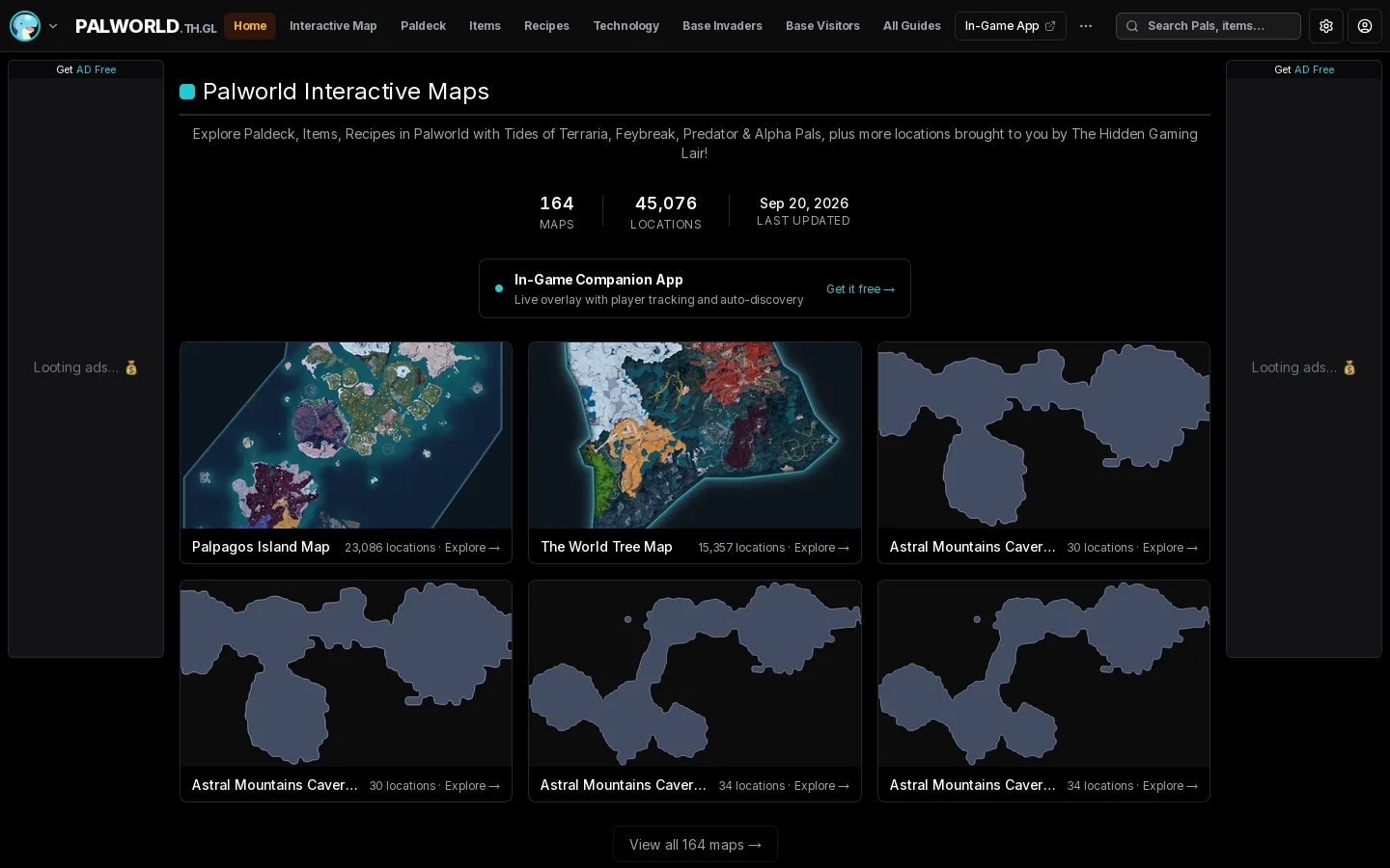 Palworld Interactive Maps & Locations Homepage screenshot