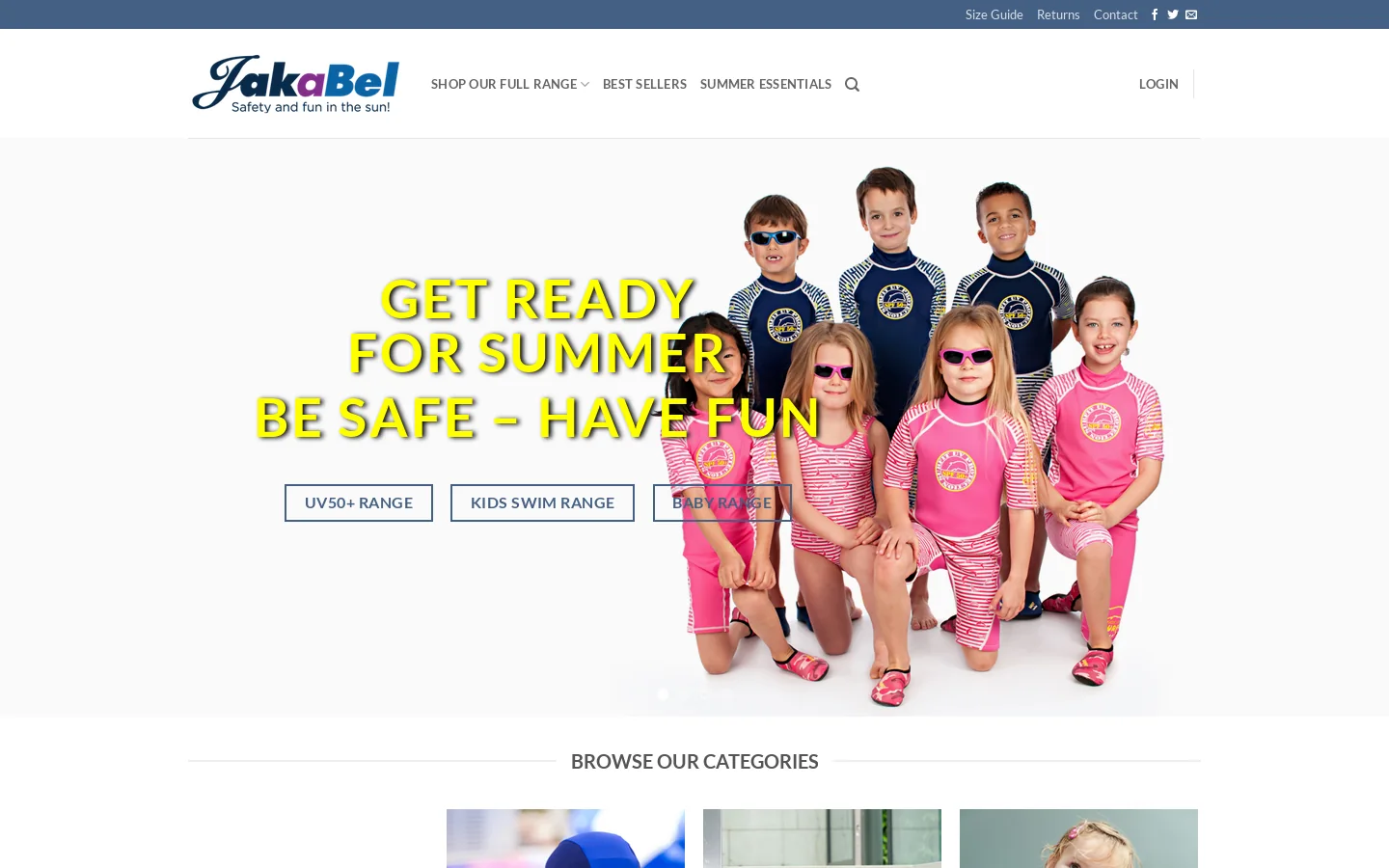 Childrens UV swimwear & Floatsuit from Jakabel Homepage screenshot