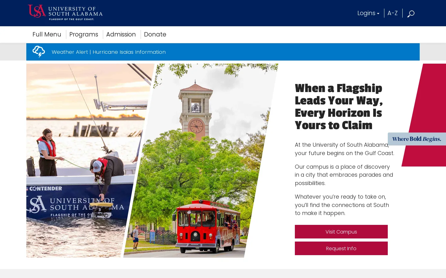 University of South Alabama | Flagship of the Gulf Coast Homepage screenshot