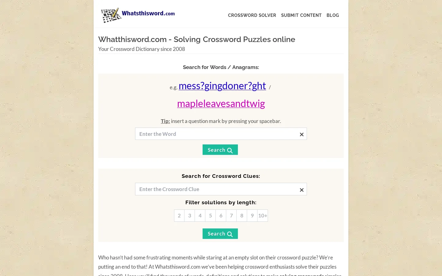 l▷ Crossword Solver - Find Crossword Clues & Answers Homepage screenshot