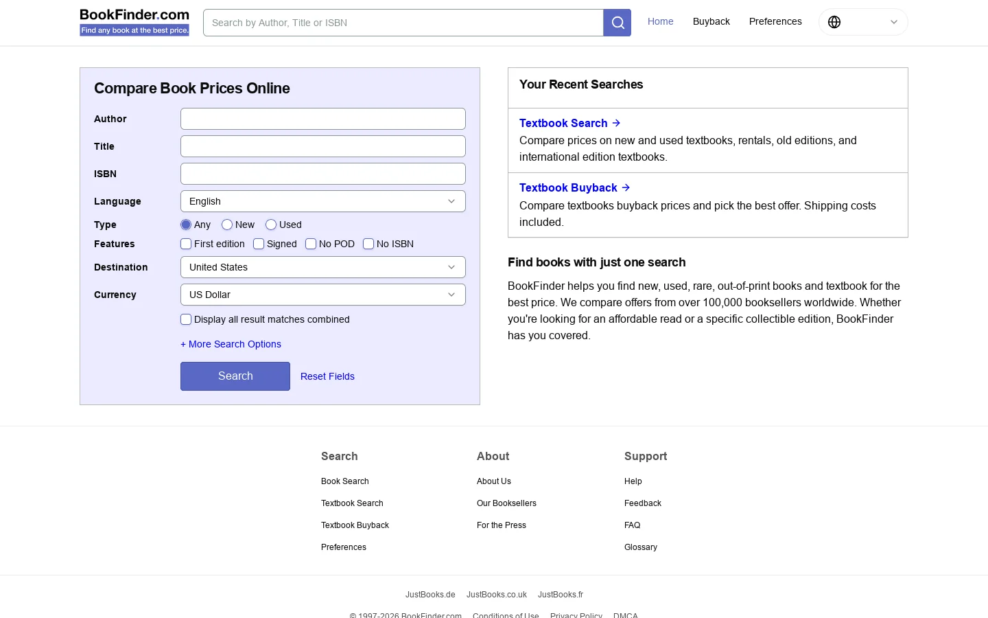 bookfinder.com Homepage screenshot