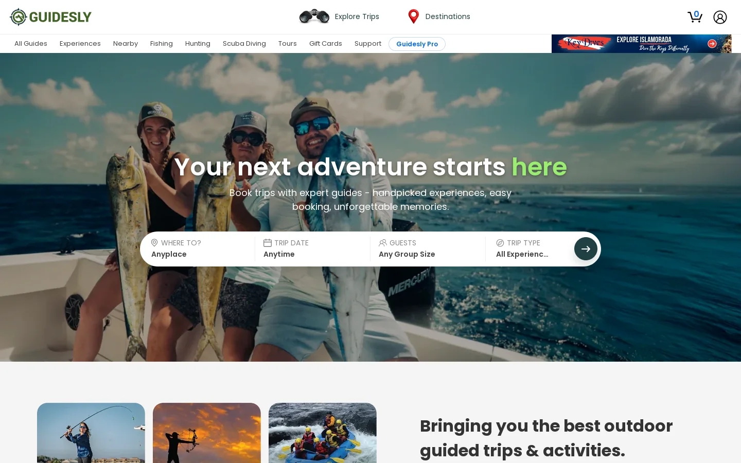 Book the Best Fishing Charters & Fishing Guides at Guidesly Homepage screenshot