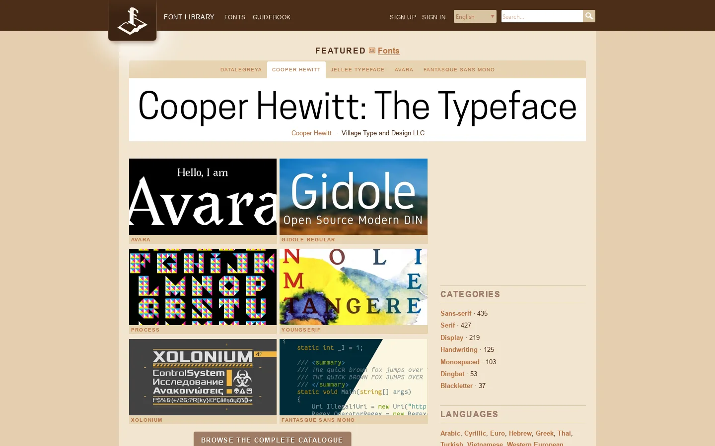 Font Library Homepage screenshot