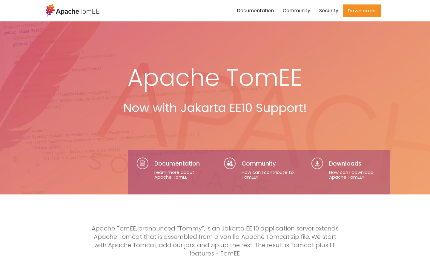 Apache TomEE Homepage screenshot