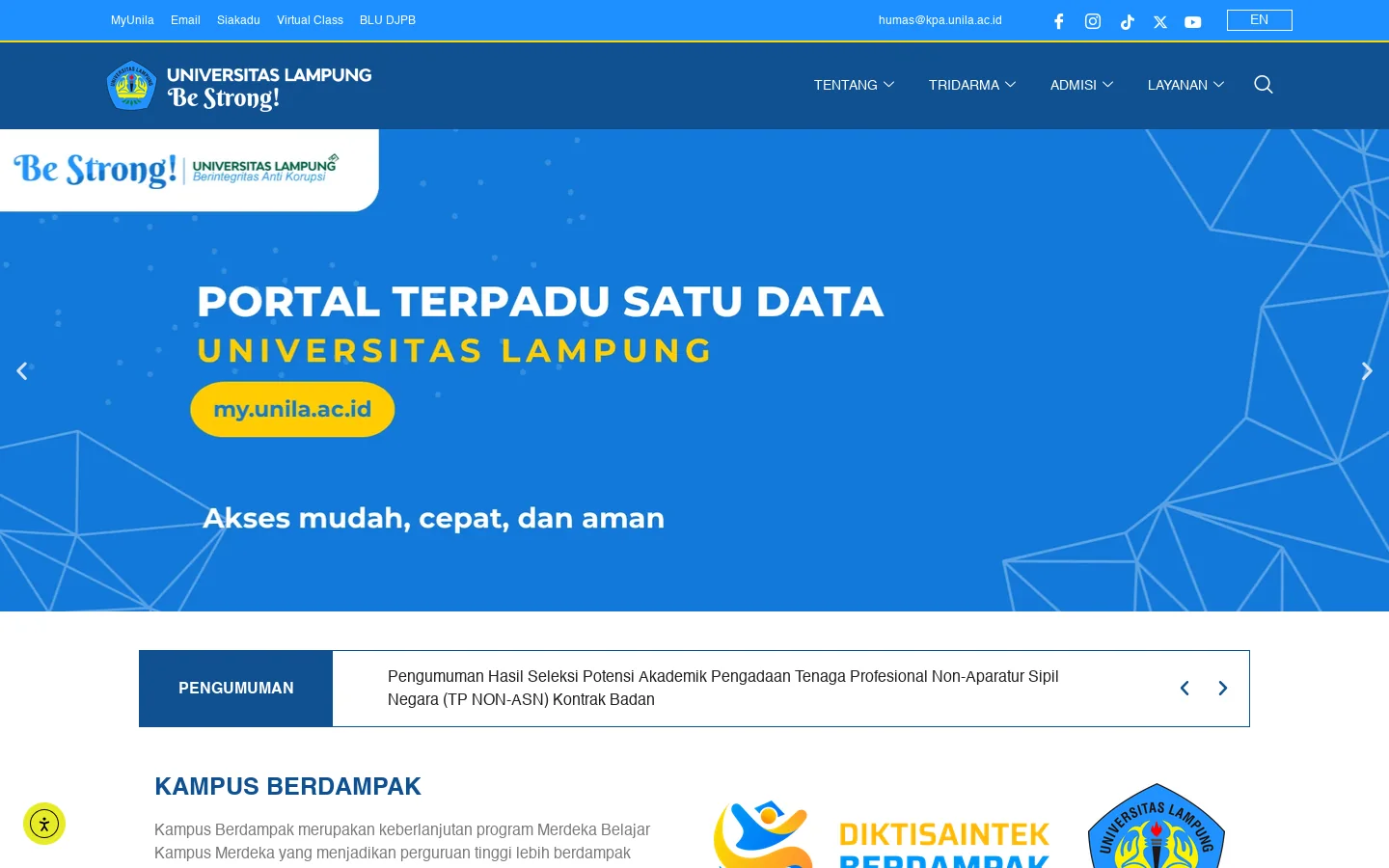 Beranda - Universitas Lampung Homepage screenshot