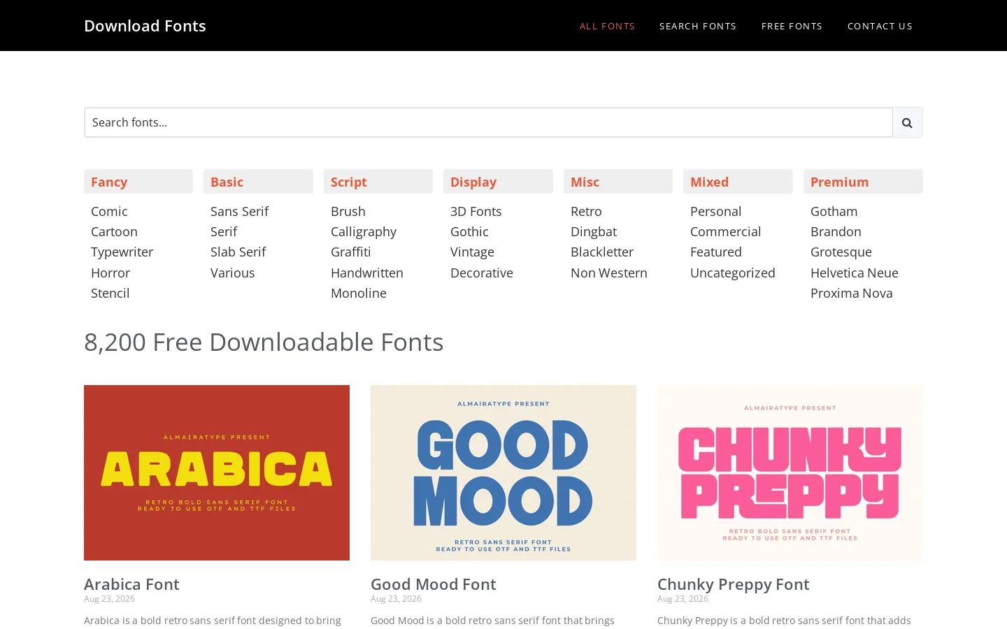 Download Fonts Homepage screenshot