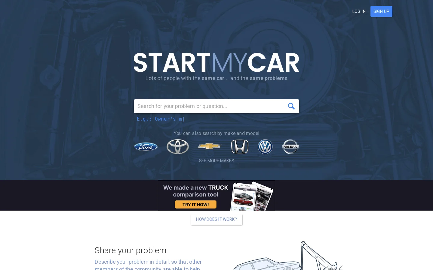 StartMyCar Homepage screenshot