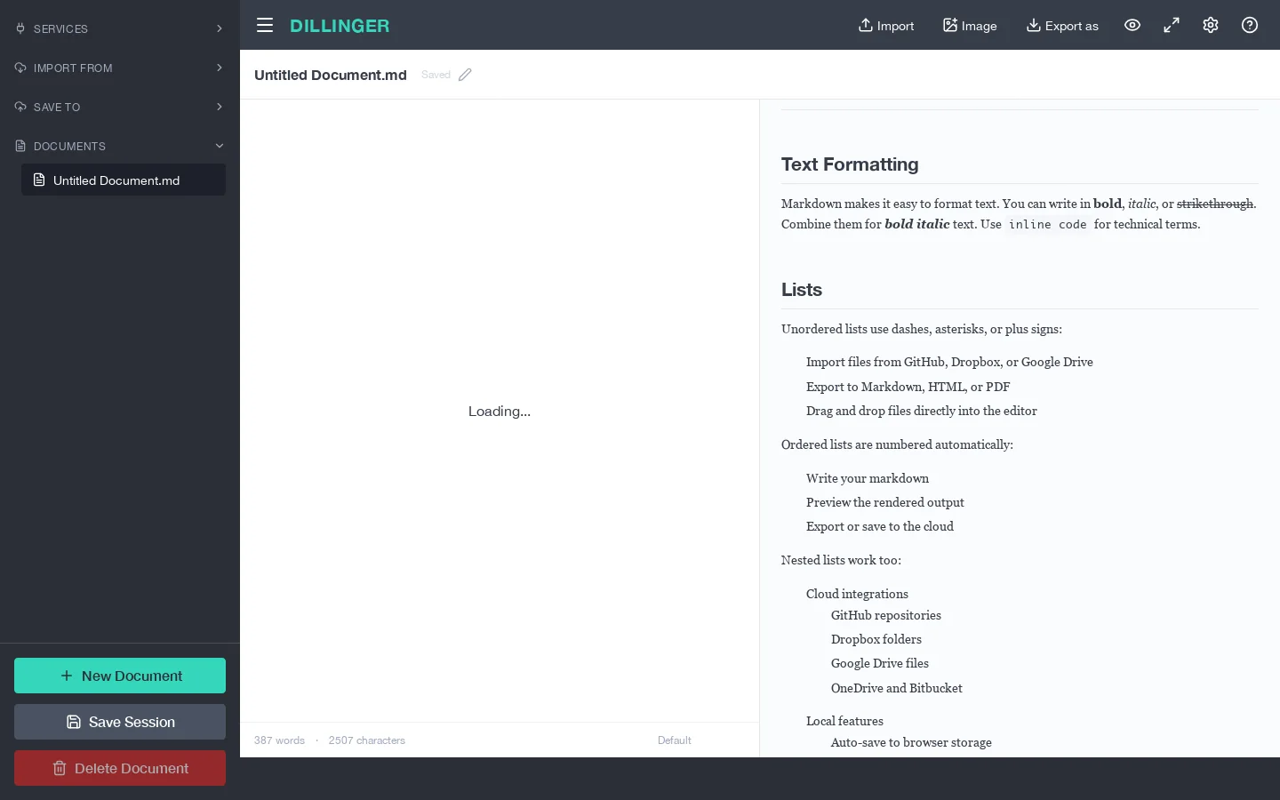 Dillinger Homepage screenshot