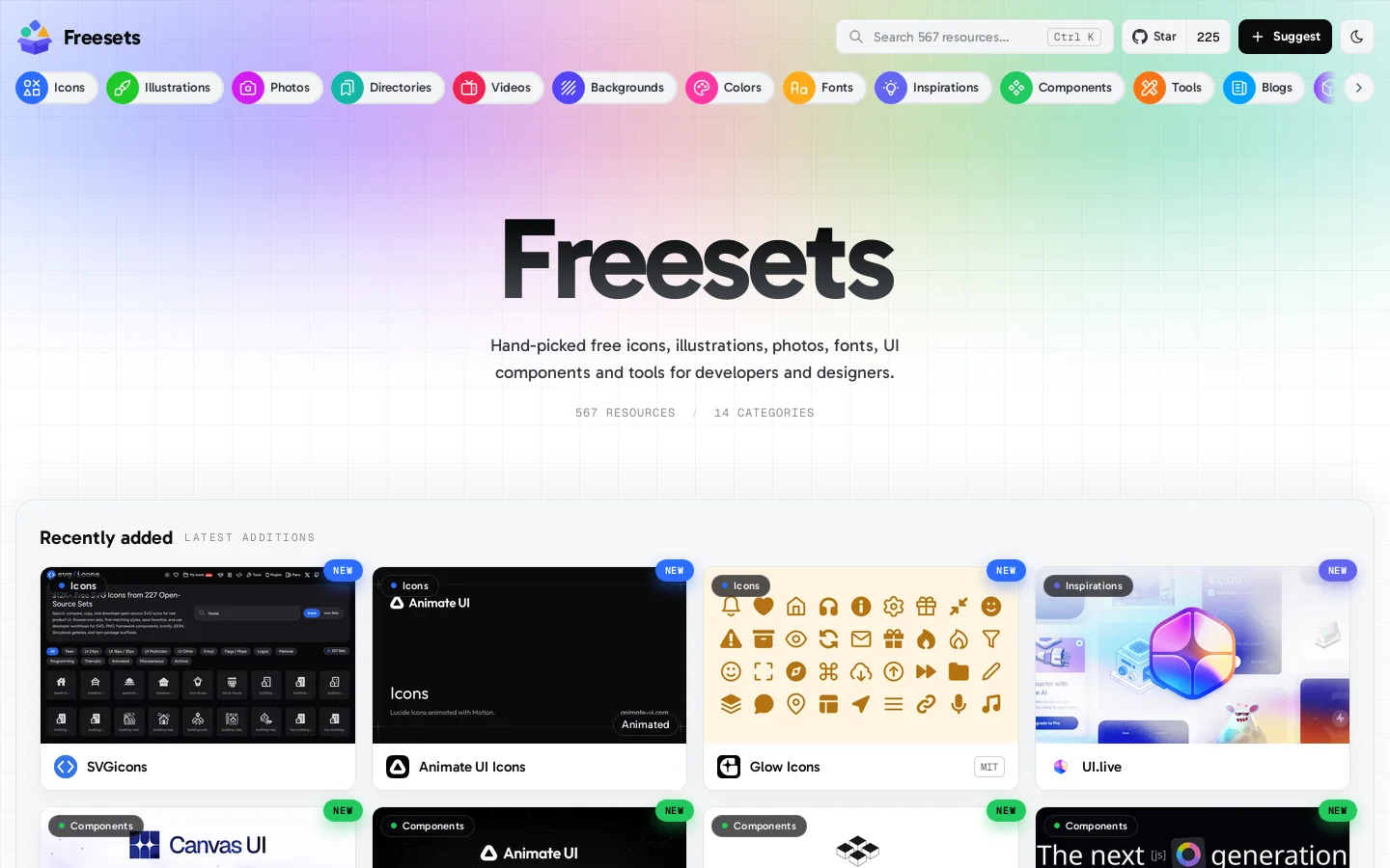 Freesets Homepage screenshot