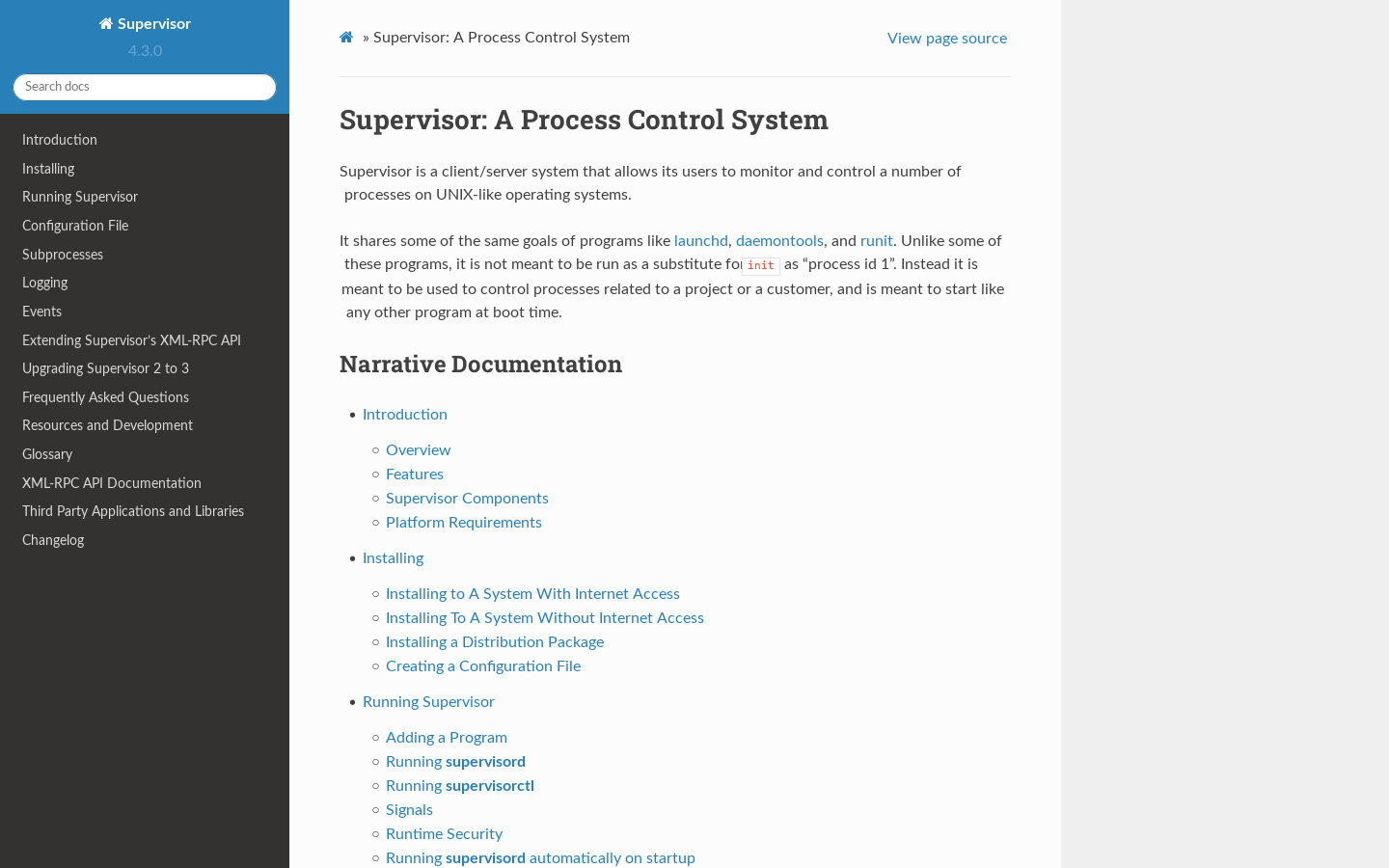 Supervisor: A Process Control System — Supervisor 4.3.0 documentation Homepage screenshot