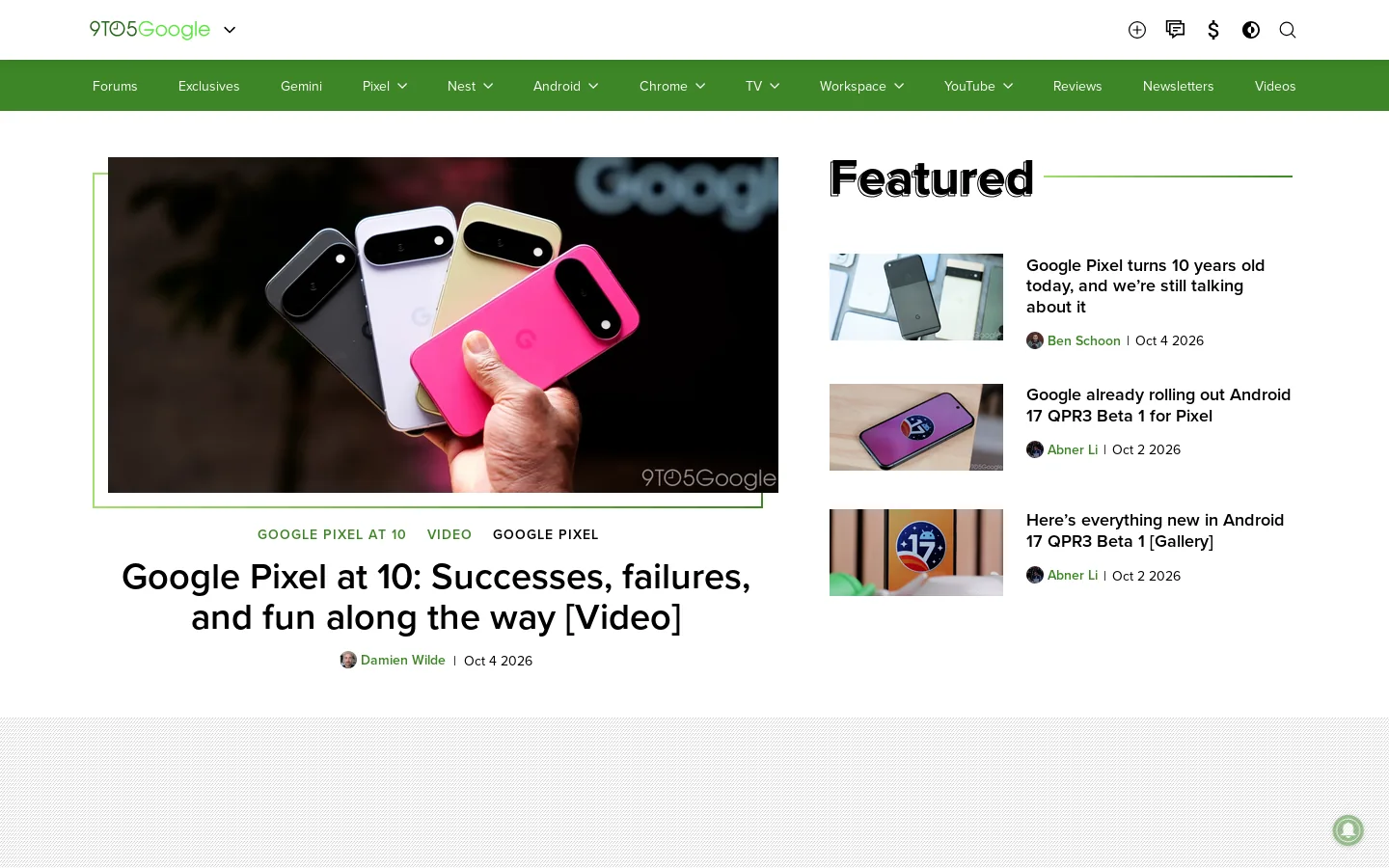 9to5Google Homepage screenshot