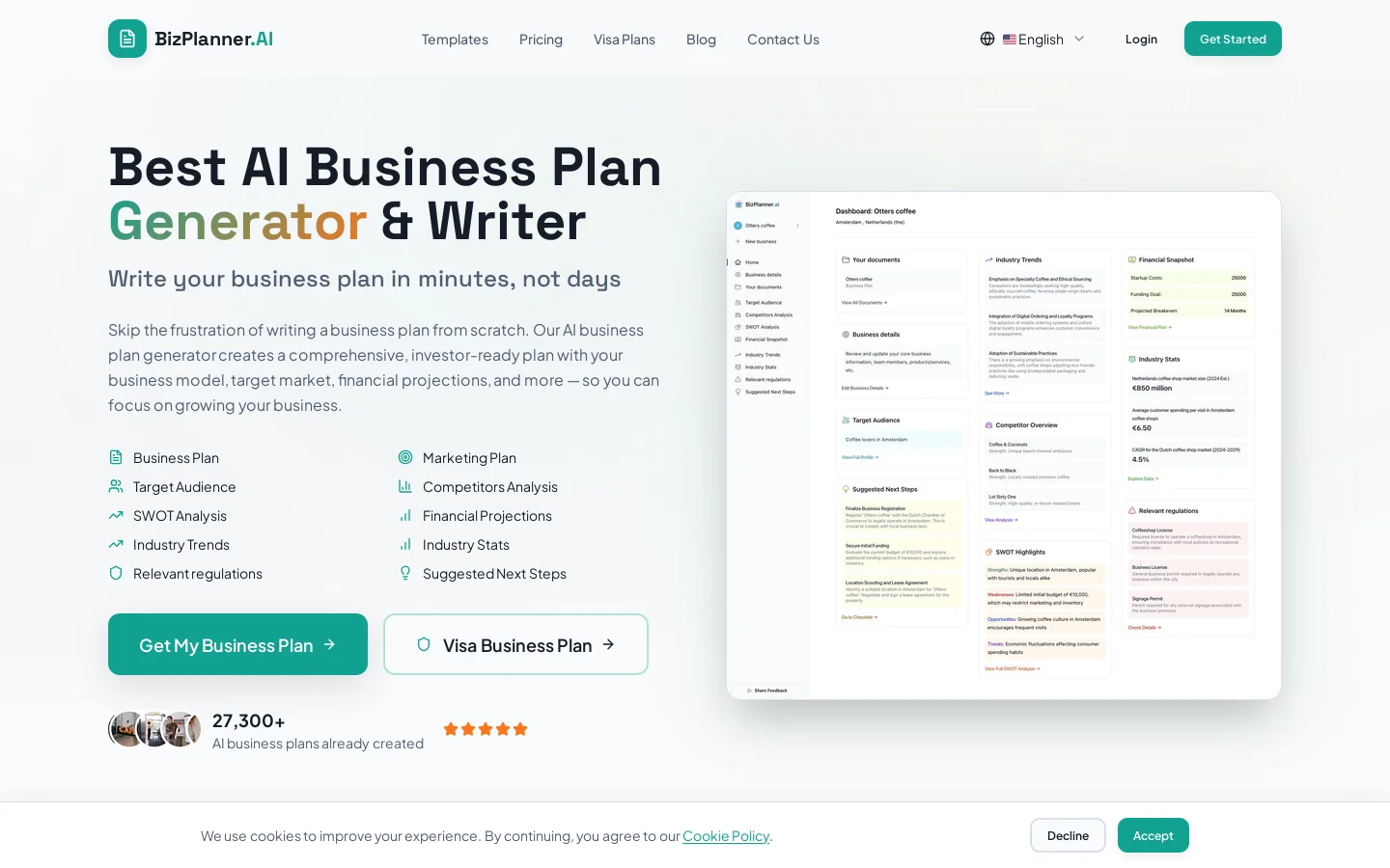 BizPlanner AI Homepage screenshot