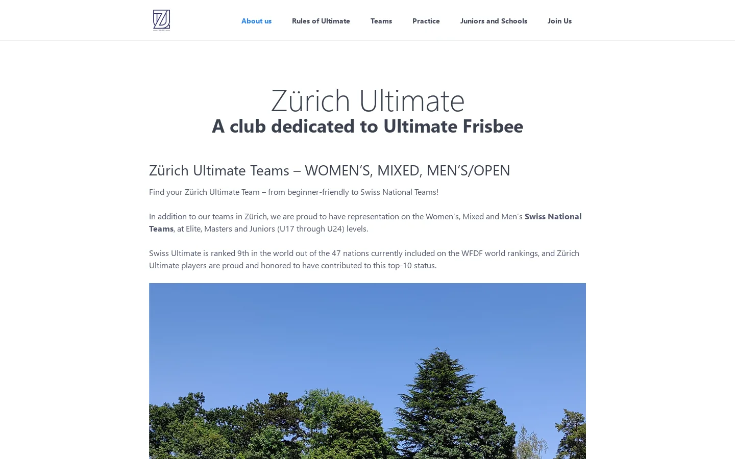 About us | Zürich Ultimate Homepage screenshot