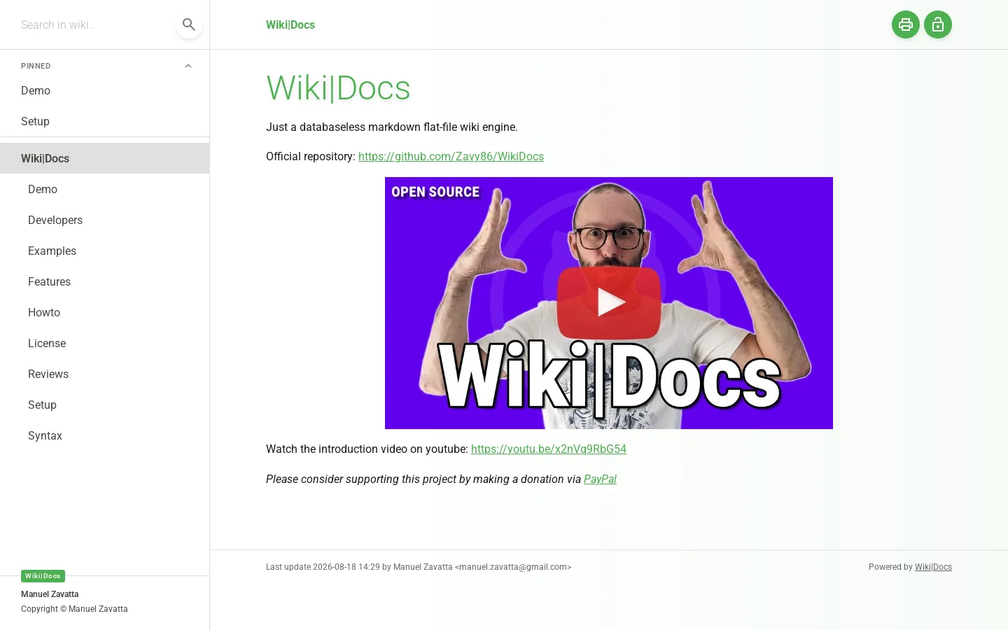 Wiki|Docs Homepage screenshot