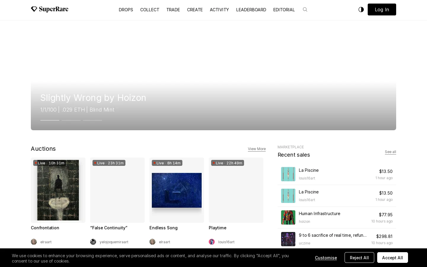 SuperRare Homepage screenshot