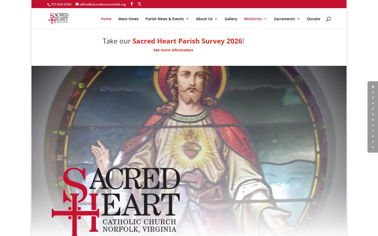 Sacred Heart Catholic Church Norfolk Virginia. Homepage screenshot