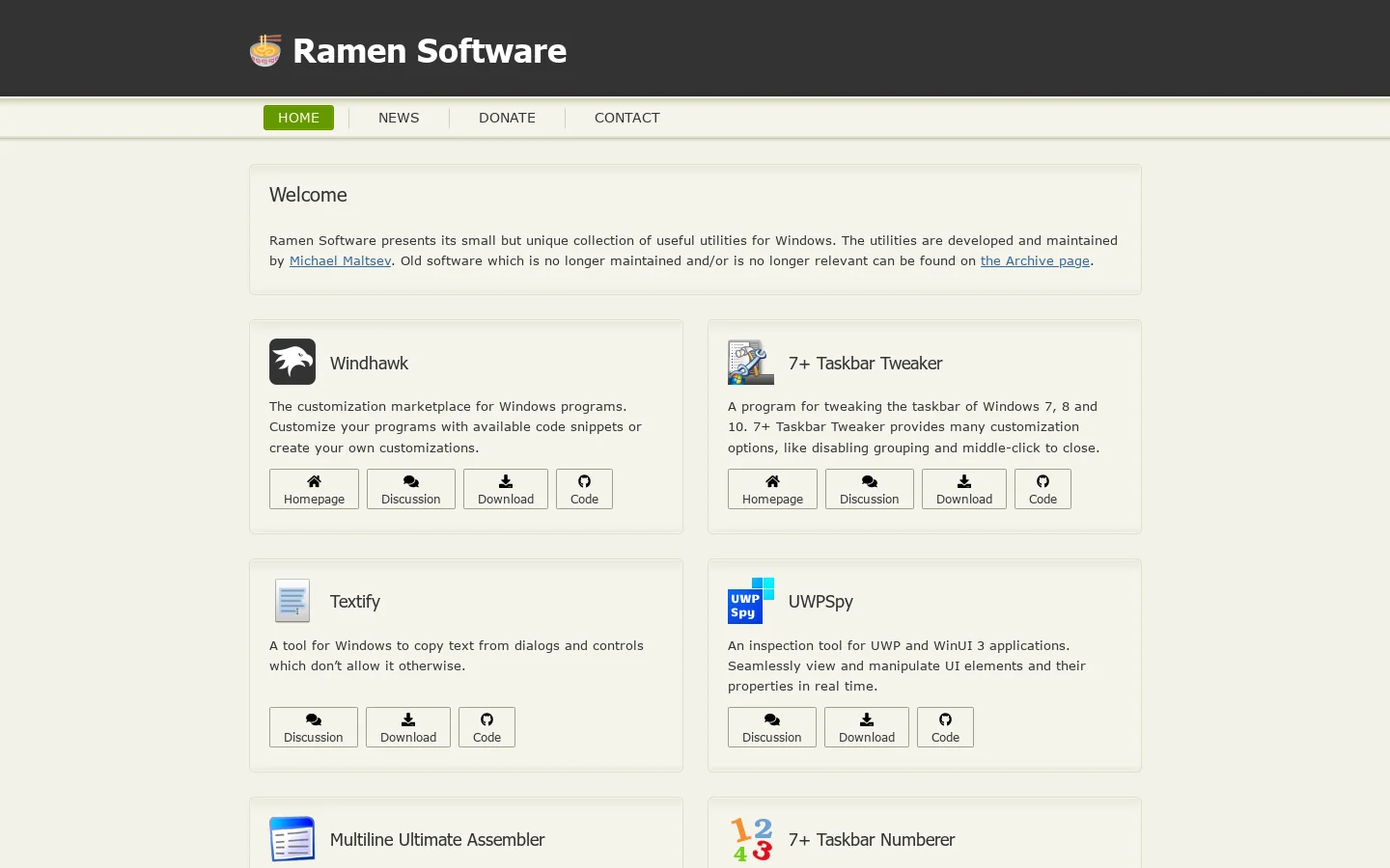 Ramen Software Homepage screenshot