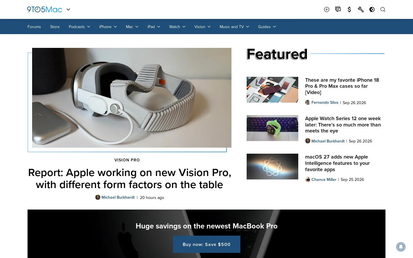 9to5Mac Homepage screenshot