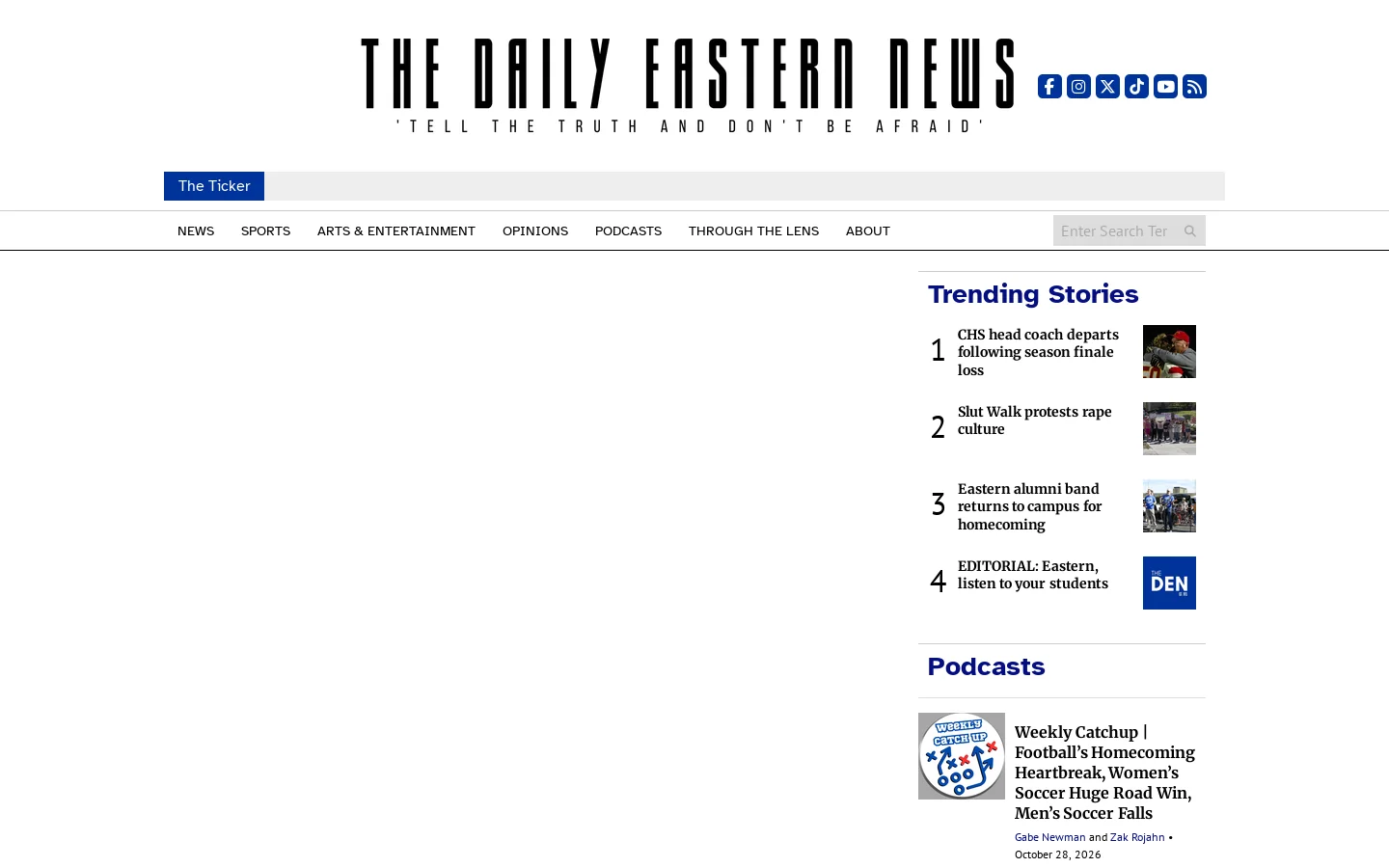 The Daily Eastern News – The student news site of Eastern Illinois University in Charleston, Illinois. Homepage screenshot