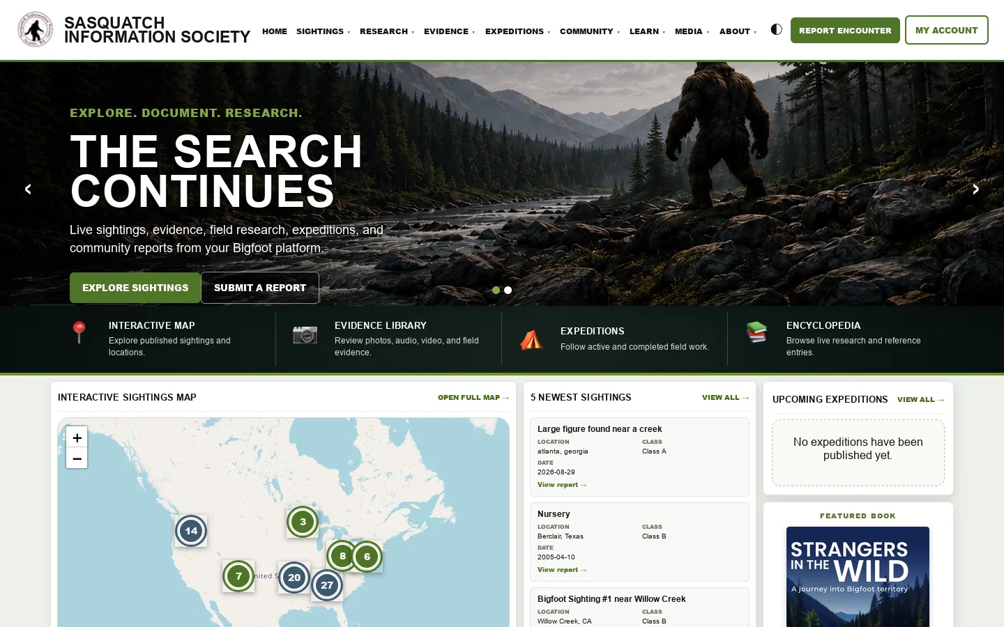 Sasquatch Information Society Homepage screenshot