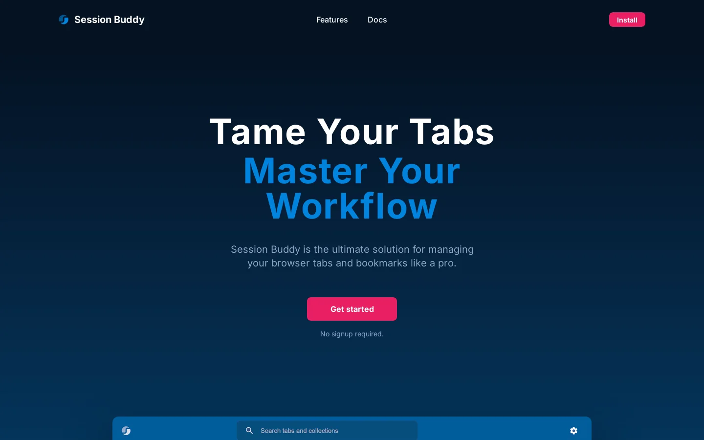 Session Buddy Homepage screenshot