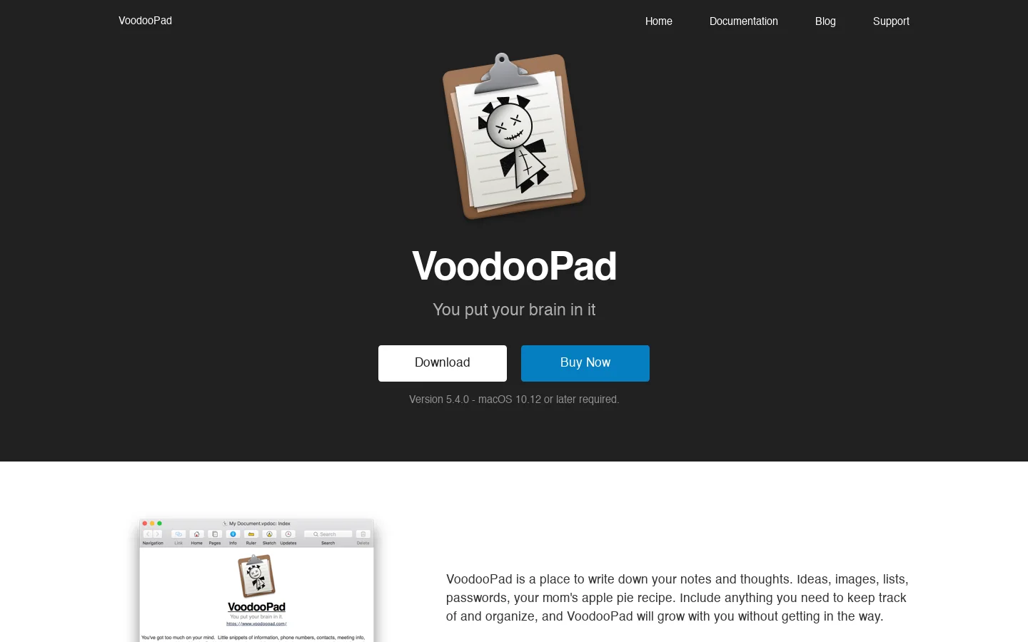 VoodooPad Homepage screenshot