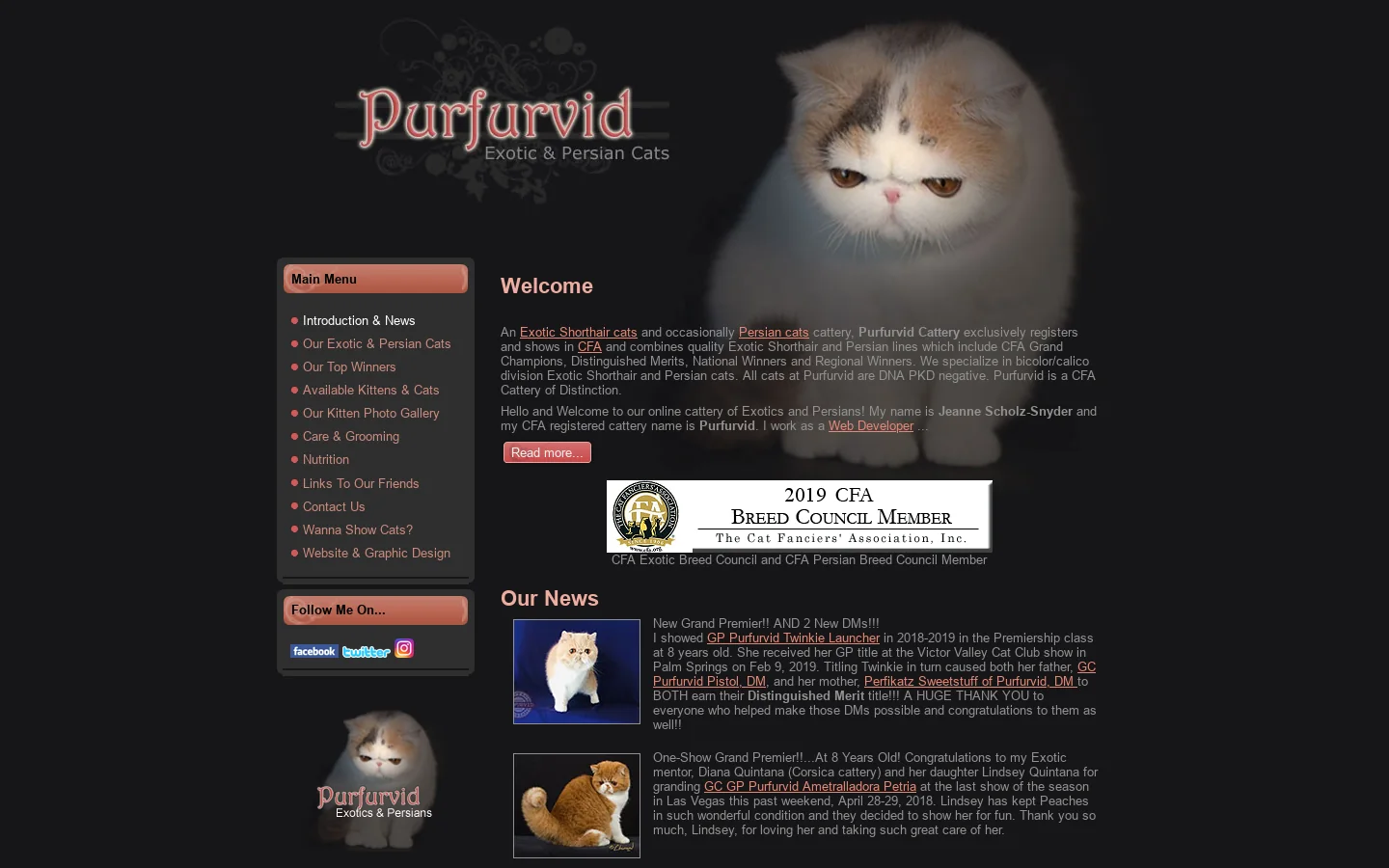 Purfurvid Cattery Exotic Shorthair Breeder Homepage screenshot