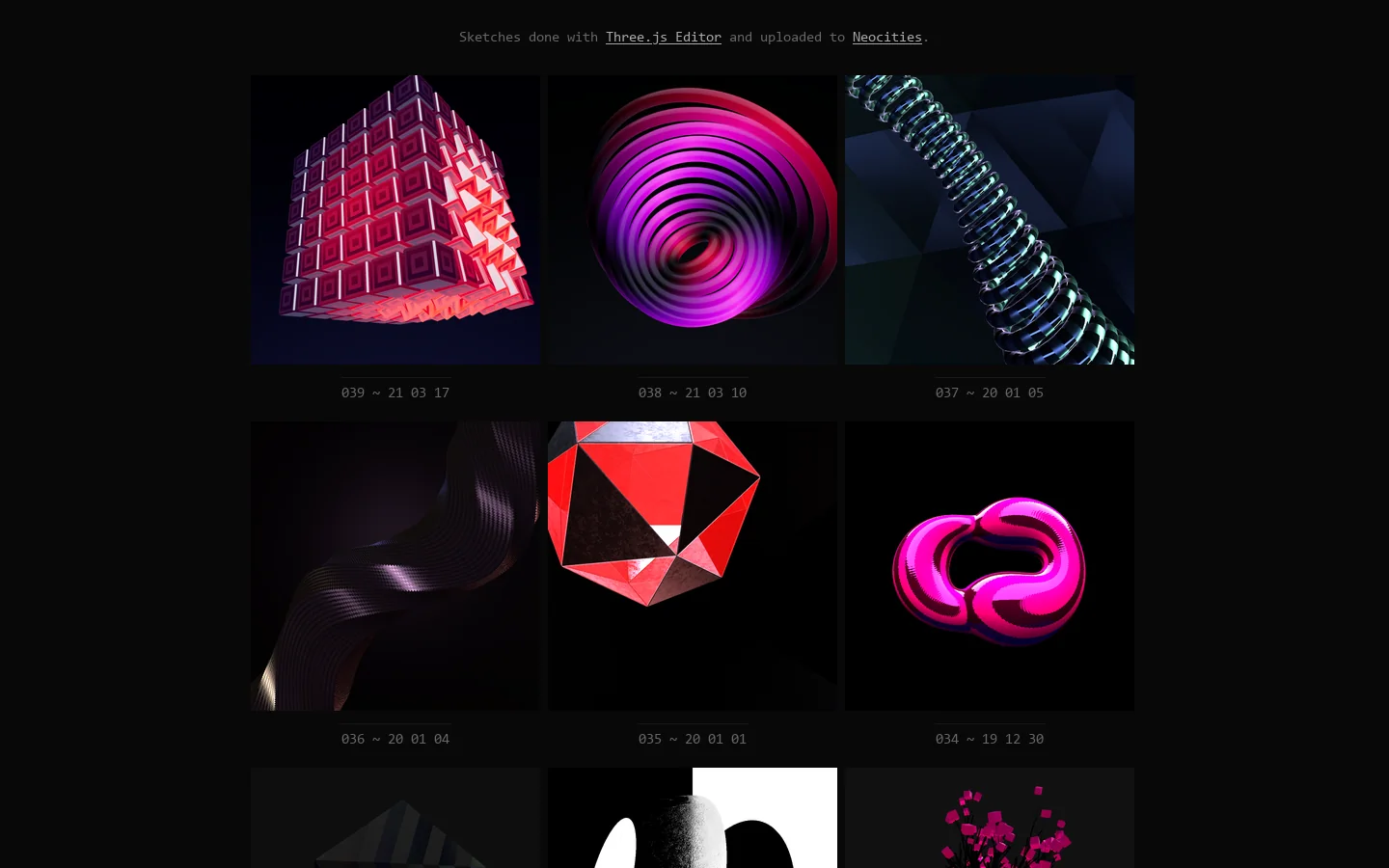 Three.js Sketches Homepage screenshot