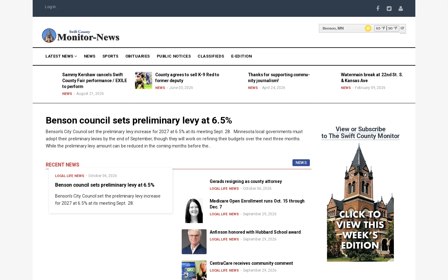 Swift County Monitor Homepage screenshot