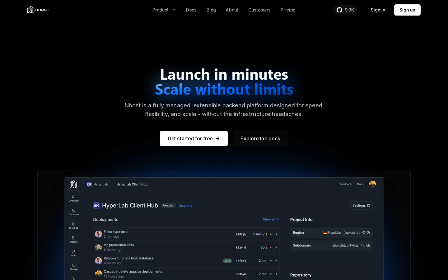 Nhost Homepage screenshot