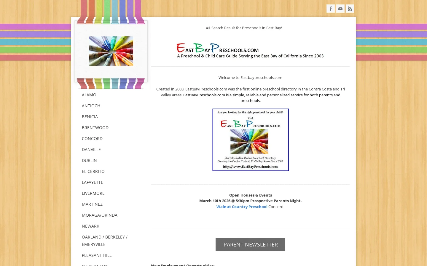 EastBayPreschools.com Homepage screenshot