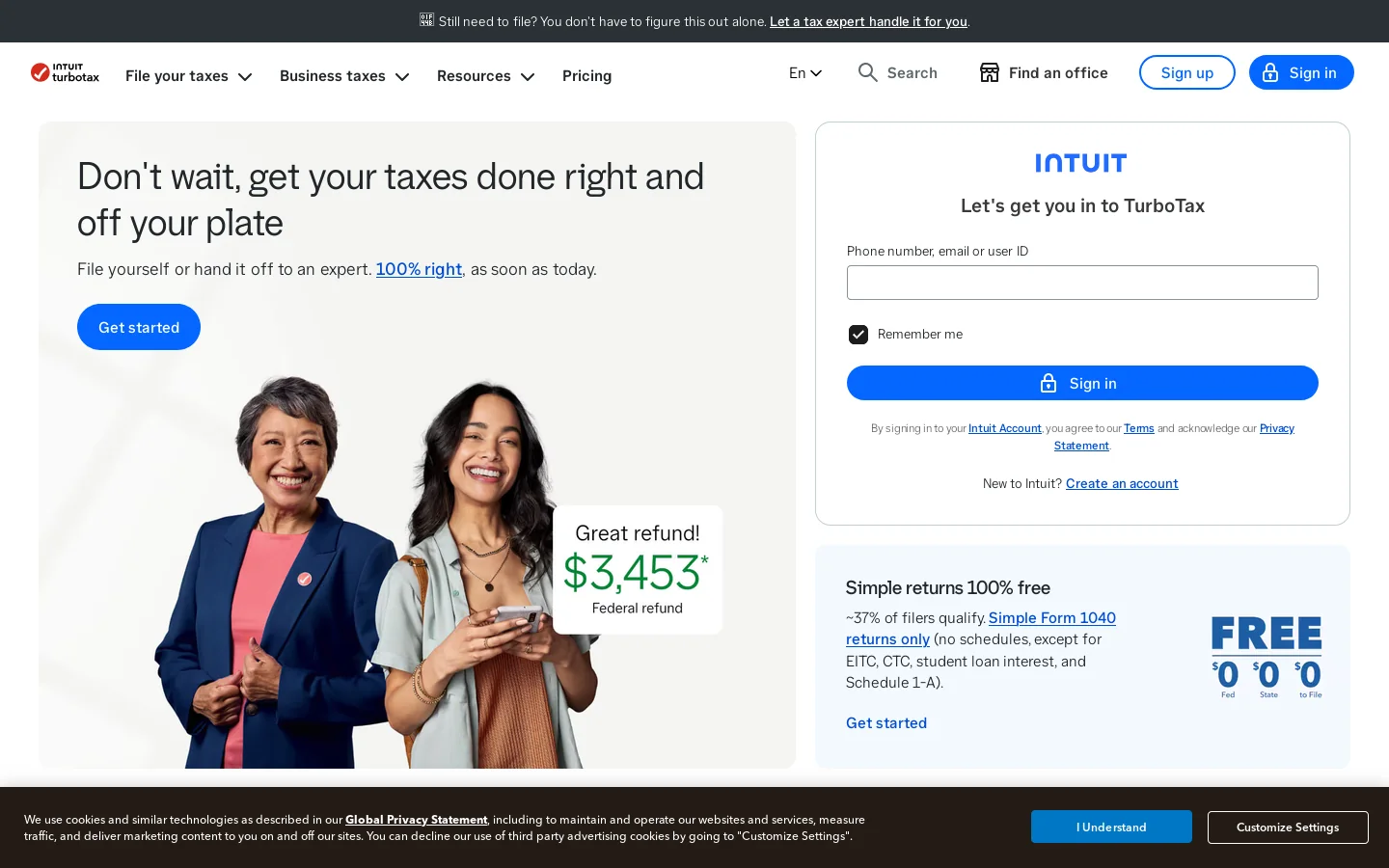 TurboTax® Official Site Homepage screenshot