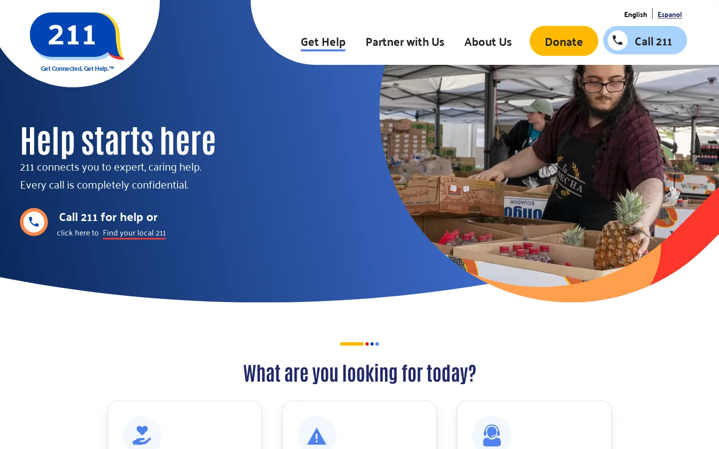 Call 211 for Essential Community Services | United Way 211 Homepage screenshot