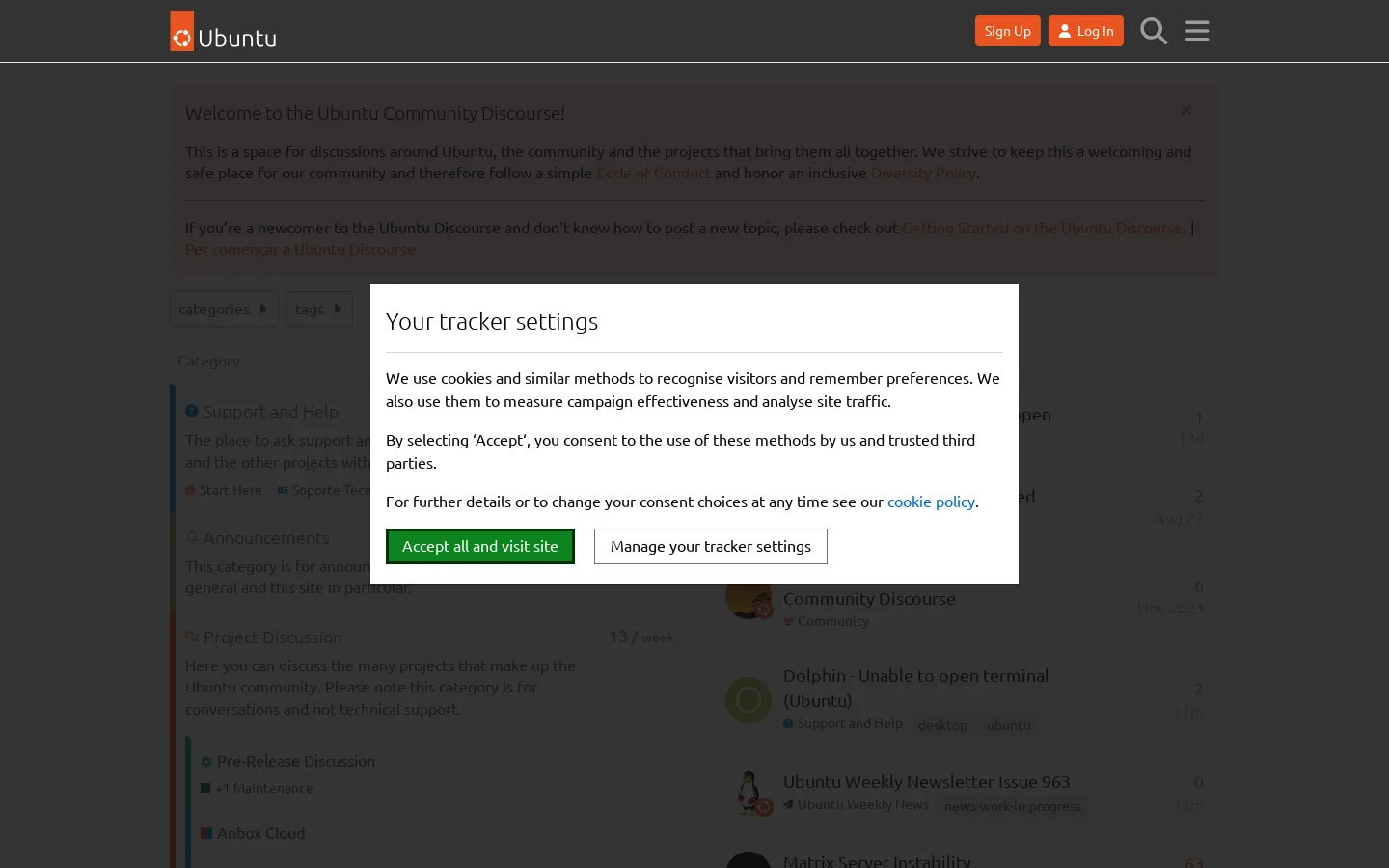 Ubuntu Discourse Homepage screenshot