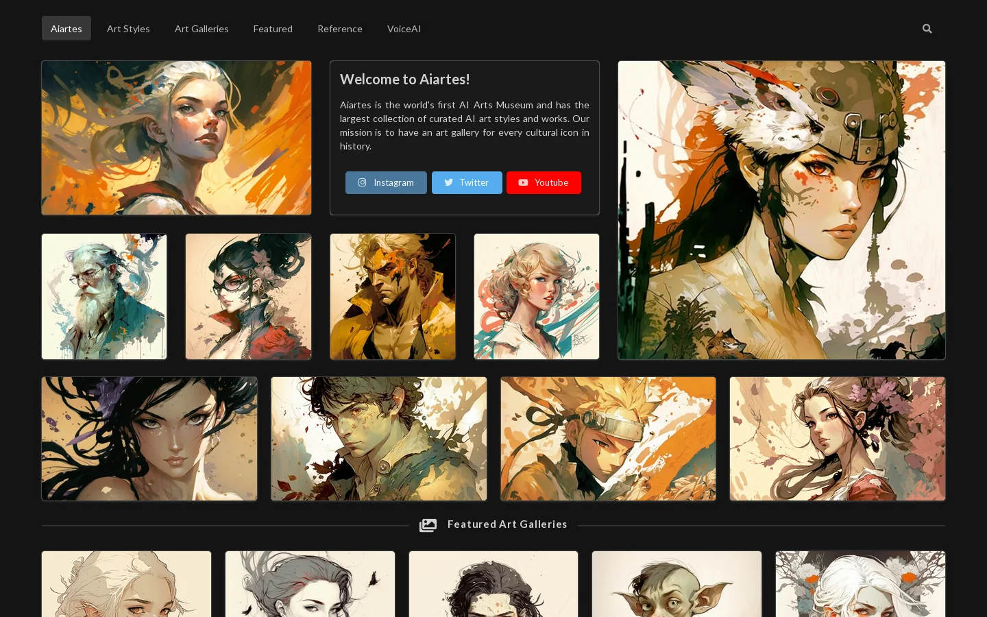 Aiartes Homepage screenshot
