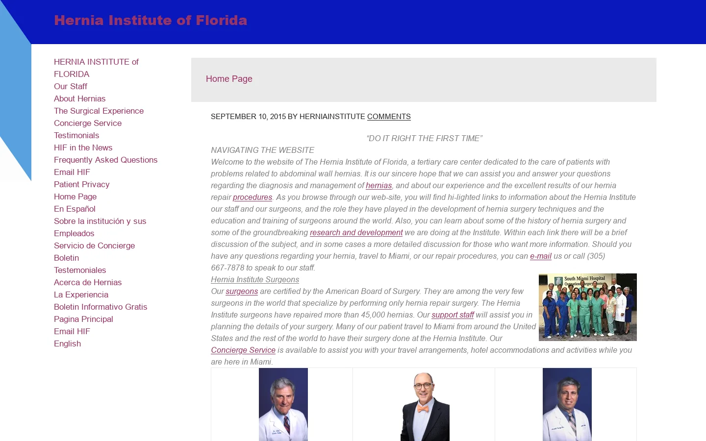 Hernia Institute of Florida Homepage screenshot