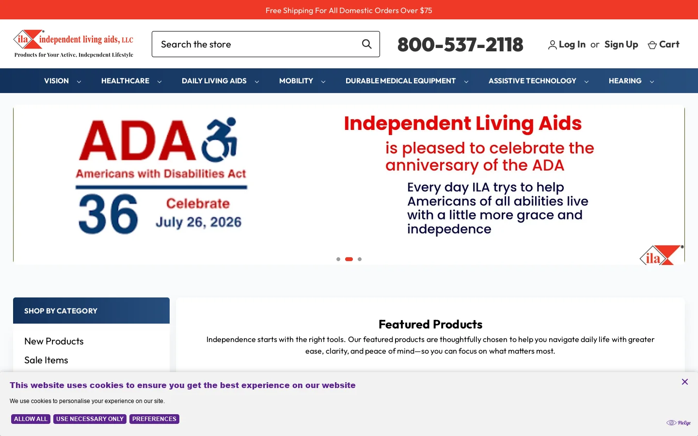 Independent Living Aids Homepage screenshot