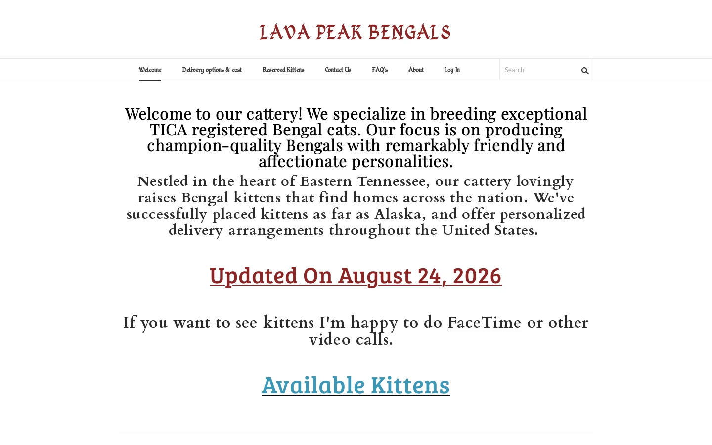 LAVA PEAK BENGALS Homepage screenshot
