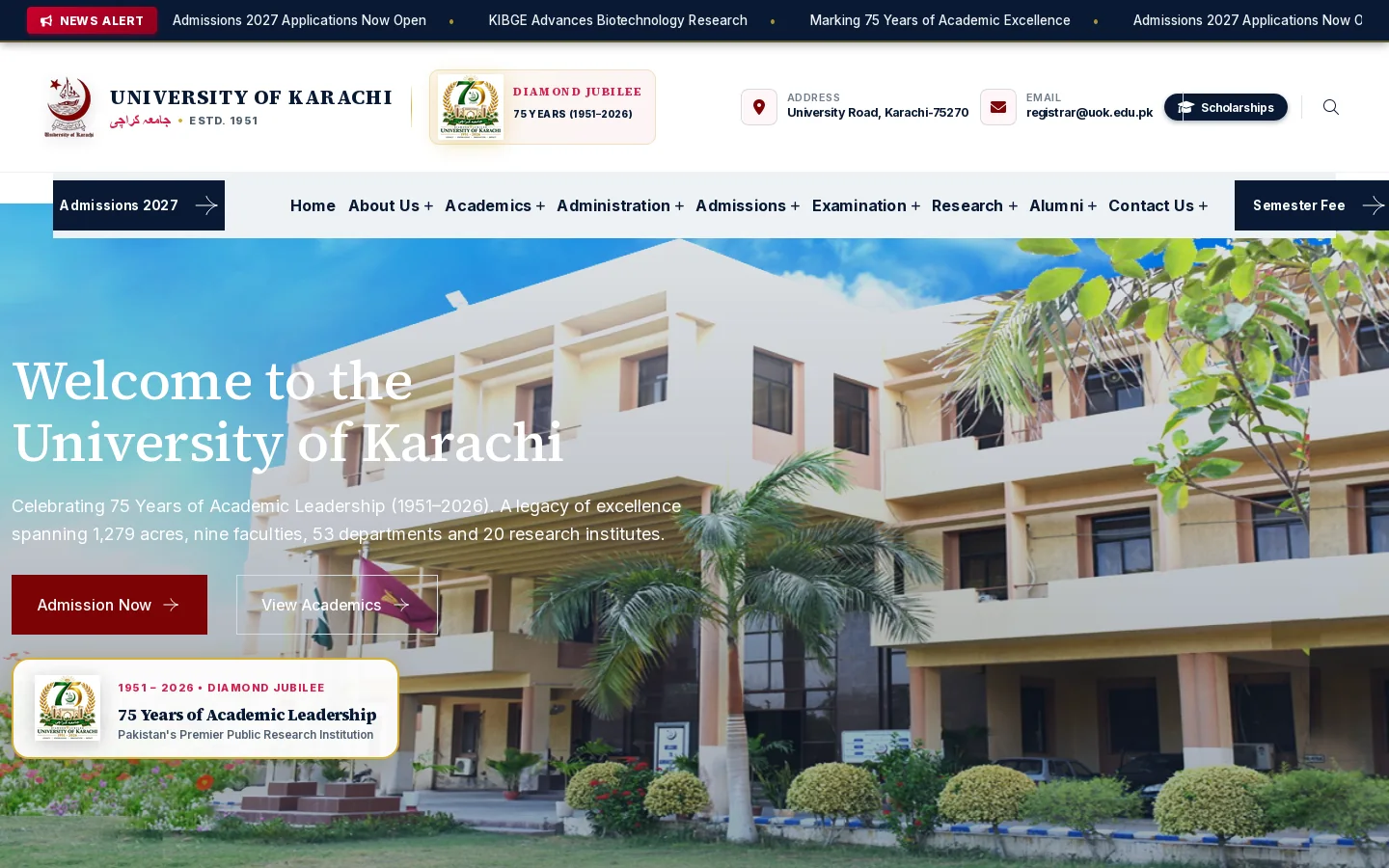 University of Karachi — Official Website Homepage screenshot
