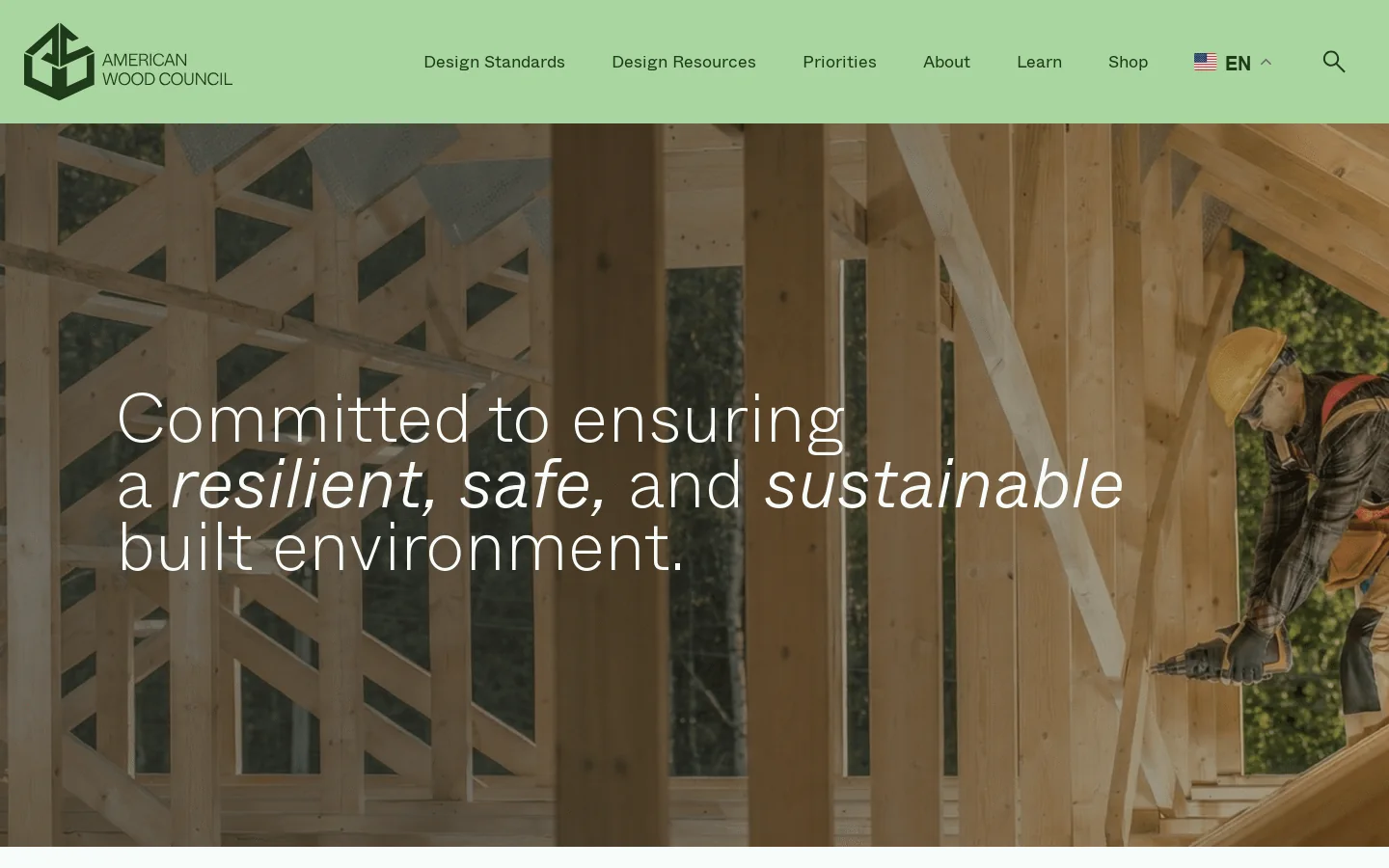 Wood Design Standards & Building Codes - American Wood Council Homepage screenshot