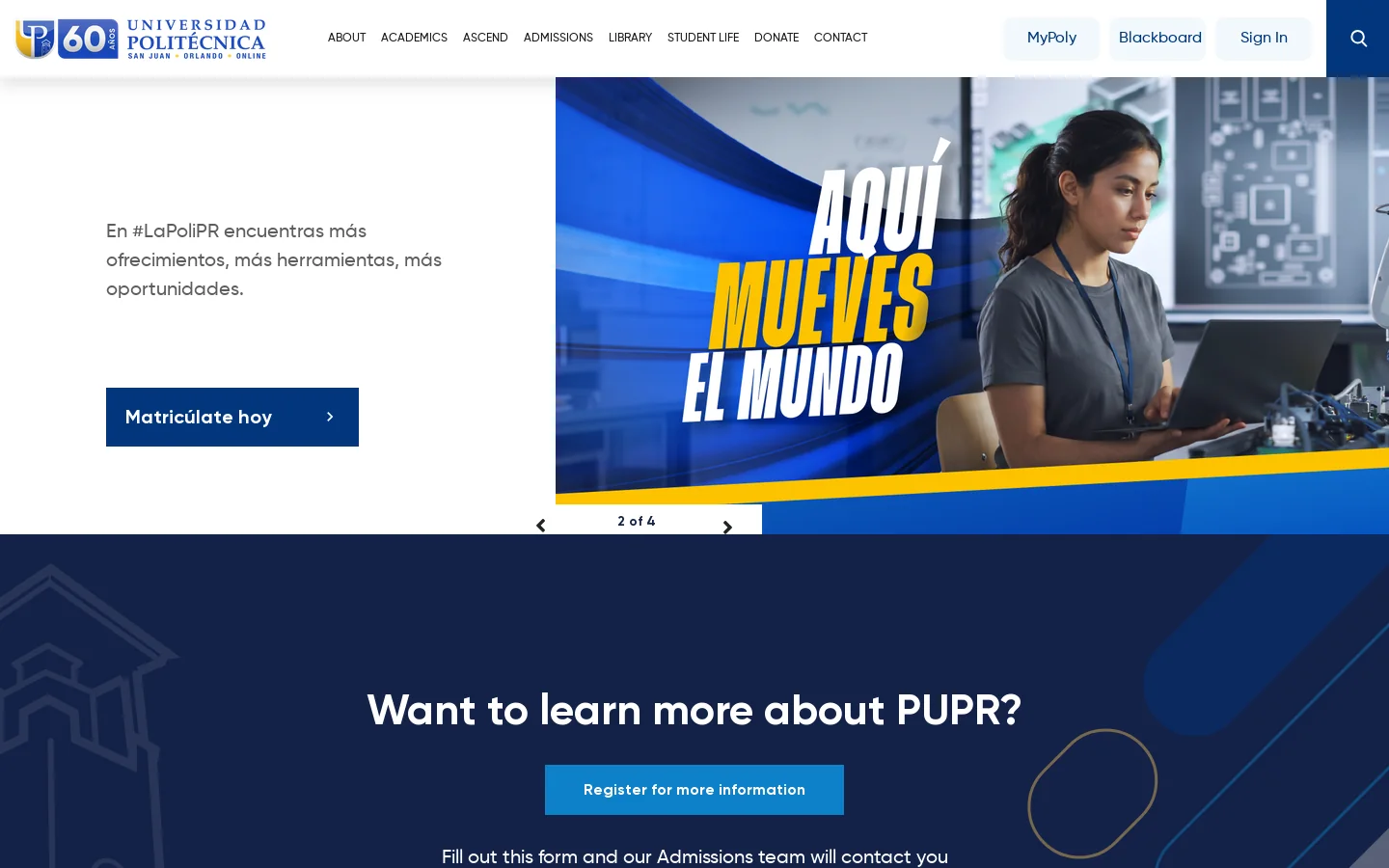 Polytechnic University of Puerto Rico Homepage screenshot