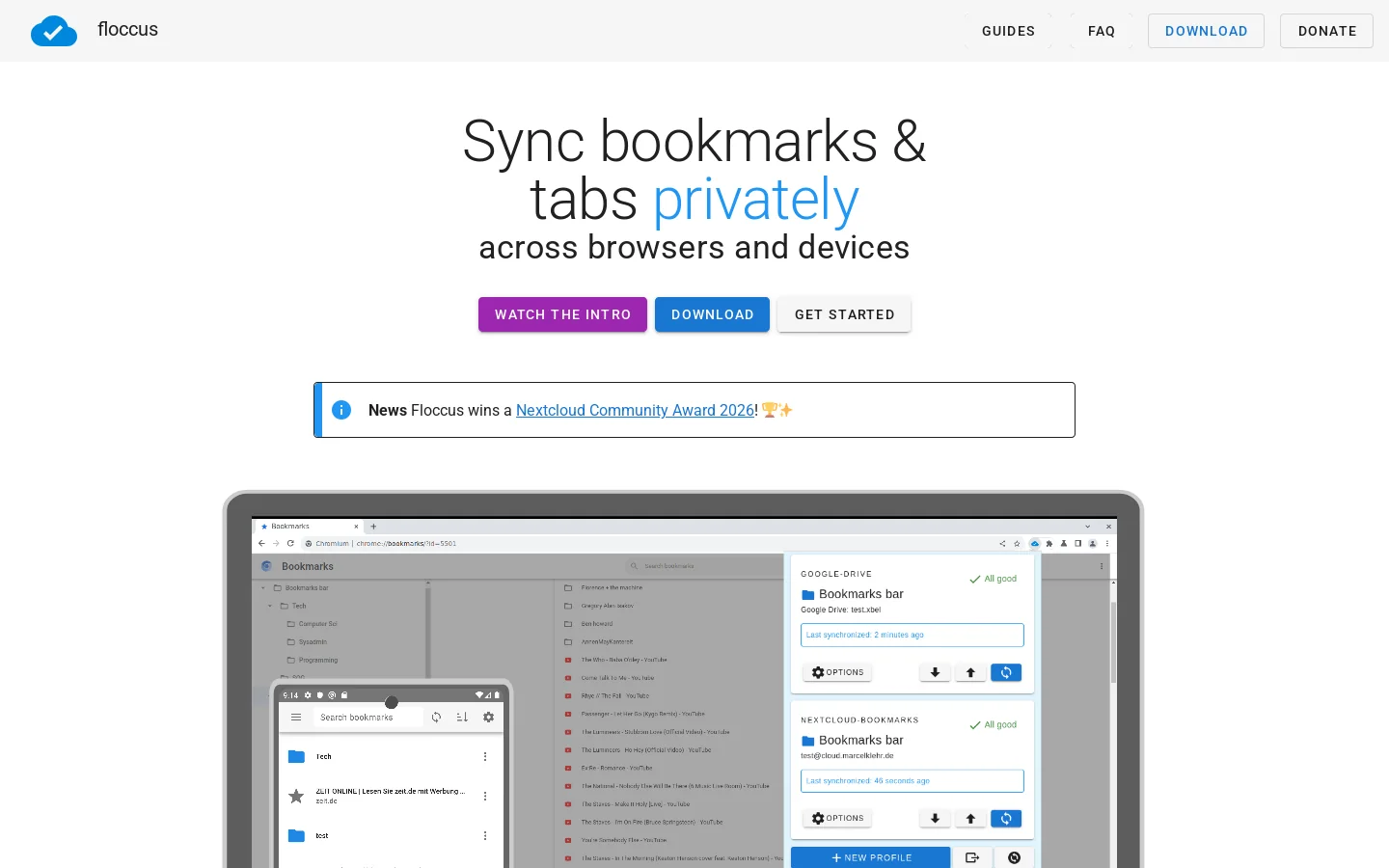 Floccus bookmarks sync Homepage screenshot