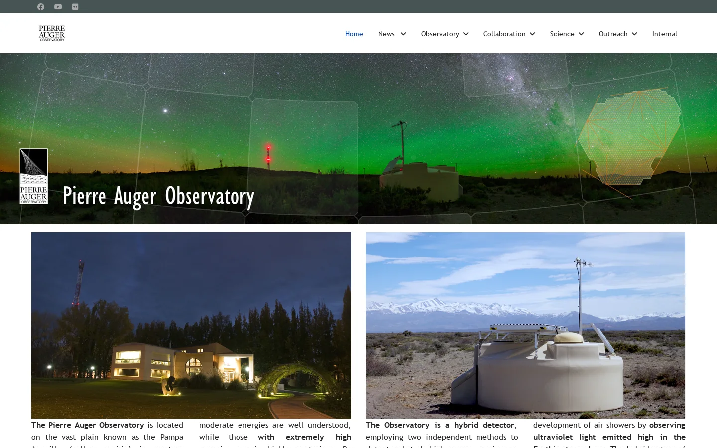 Pierre Auger Observatory Homepage screenshot