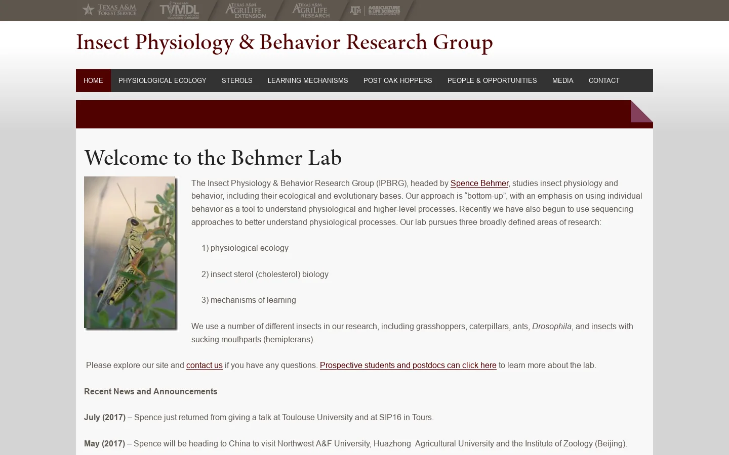 Welcome to the Behmer Lab - Insect Physiology & Behavior Research Group Homepage screenshot
